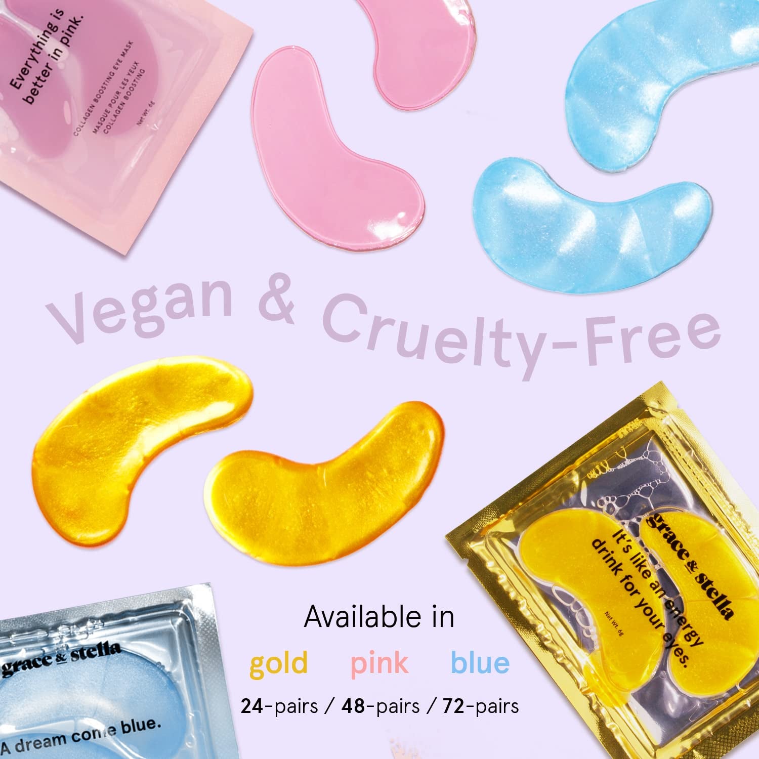 Under Eye Mask (Gold, 24 Pairs) Reduce Dark Circles, Puffy Eyes, Undereye Bags, Wrinkles - Gel under Eye Patches, Vegan Cruelty-Free Self Care by Grace and Stella