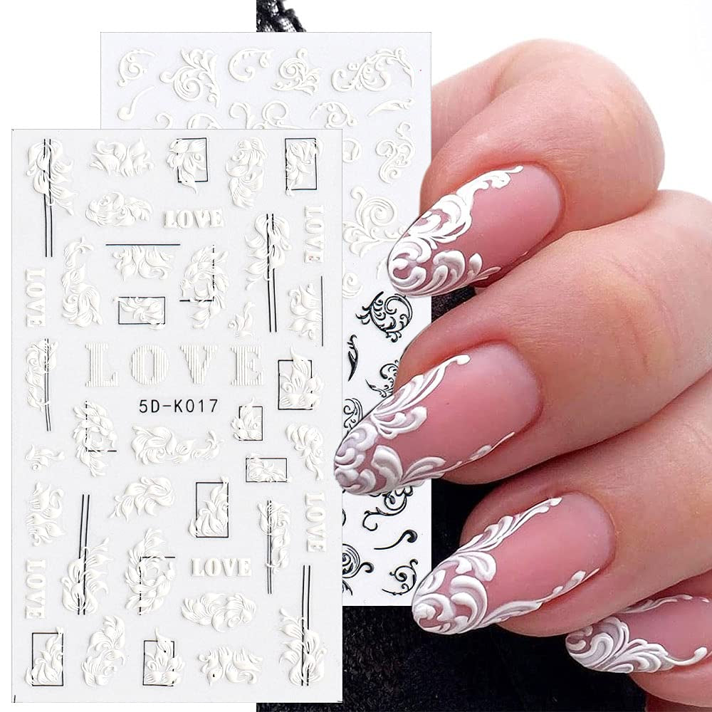 3Pcs Valentine'S Day Nail Art Stickers Decals 5D Engraved Flower Rose Ribbon Sliders for Nail Art Decoration Valentines Day Wedding Embossed Design Accessory (Valentine'S Day)
