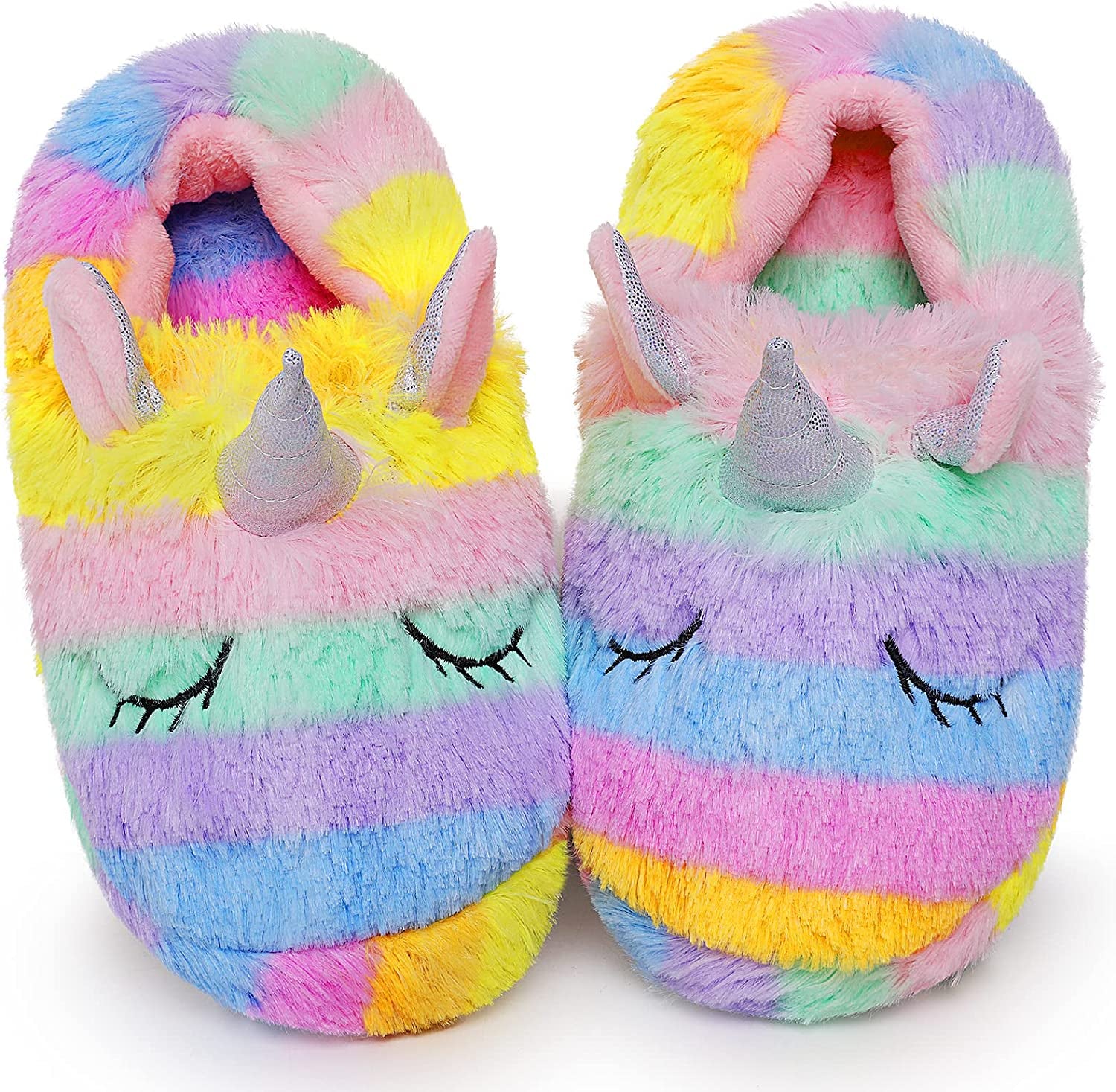 Rainbow Unicorn Slippers/Cute Fluffy Girls Slippers/Cozy Plush Indoor Outdoor Kids Slippers/Best Unicorn Gifts