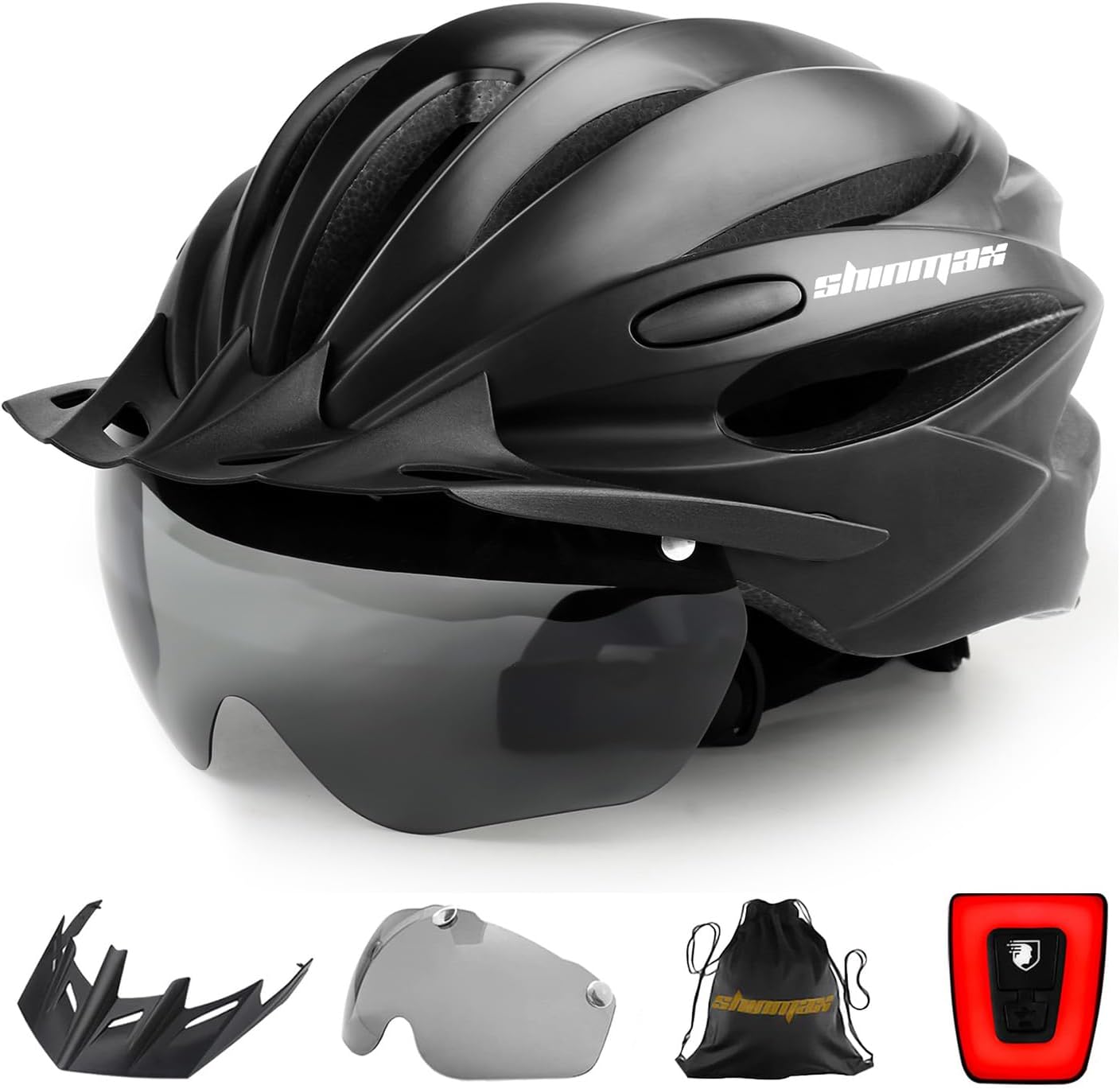 Bike Helmet, Bicycle Helmet with USB Charging Light&Detachable Magnetic Goggles&Removable Sun Visor&Portable Bag Adjustable Cycling Helmet