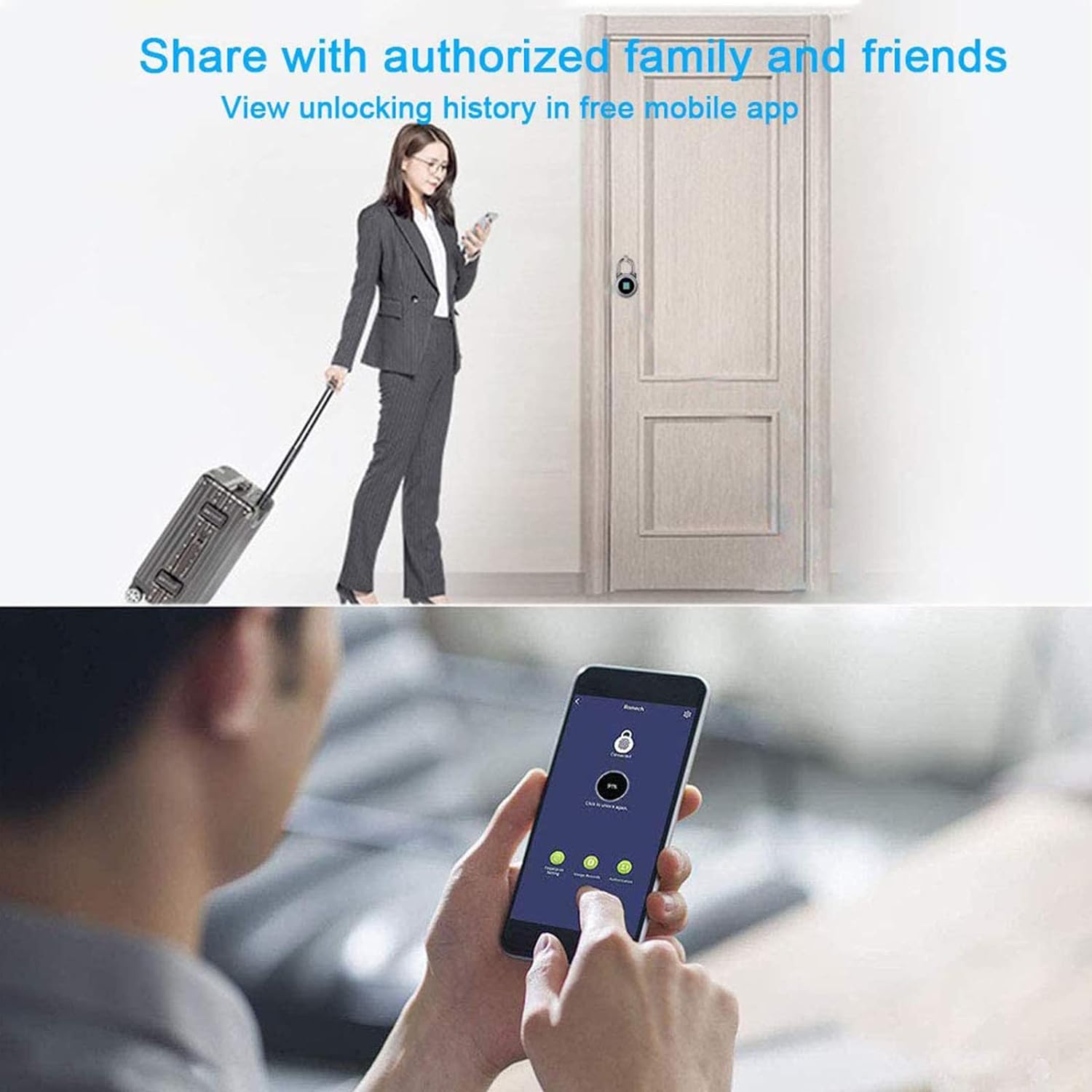 Fingerprint Padlock, Bluetooth Lock, Mobile APP, Smart Padlock with Keyless Biometric, Water Resistant, Suitable for Gym, Sports, Bike, School, Fence and Storage(Blue)