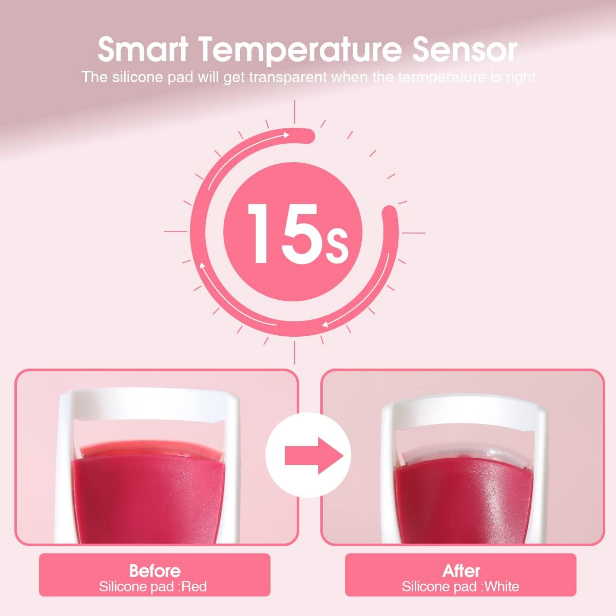 Heated Eyelash Curler with Heating Silicone Pad Lash Curling Tool for Women Red TB-2003A