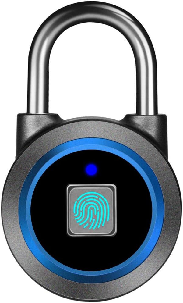 Fingerprint Padlock, Bluetooth Lock, Mobile APP, Smart Padlock with Keyless Biometric, Water Resistant, Suitable for Gym, Sports, Bike, School, Fence and Storage(Blue)
