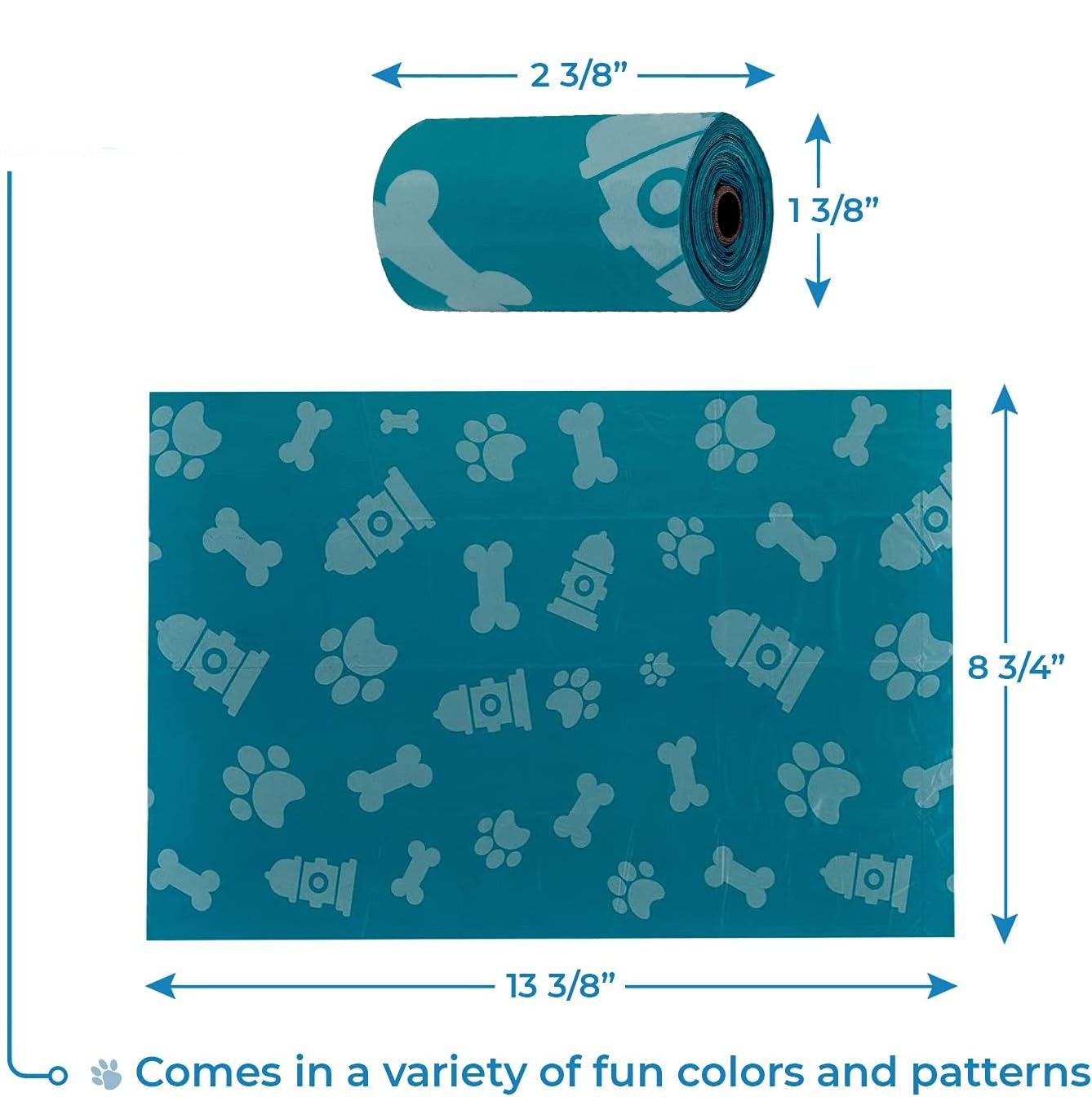 Dog Poop Bags for Waste Refuse Cleanup, Doggy Roll Replacements for Outdoor Puppy Walking and Travel, Leak Proof and Tear Resistant, Thick Plastic - Turquoise, 360 Bags