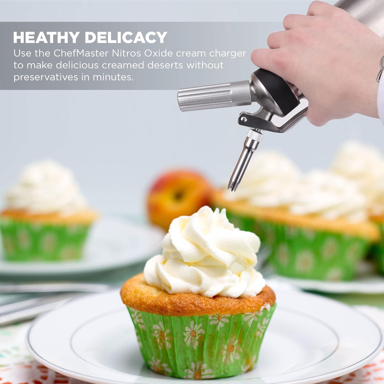 Chef-Master Whipped Cream Chargers, Nitrous Oxide Whipped Cream Cartridge PACK of 10, Whip Cream Dispensers Chargers, Made in Europe