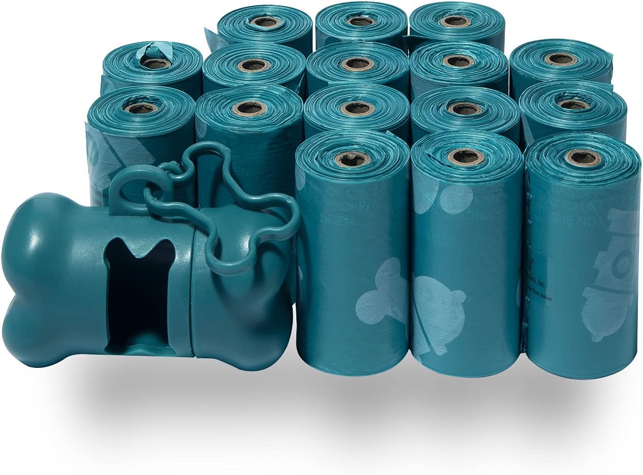 Dog Poop Bags for Waste Refuse Cleanup, Doggy Roll Replacements for Outdoor Puppy Walking and Travel, Leak Proof and Tear Resistant, Thick Plastic - Turquoise, 360 Bags