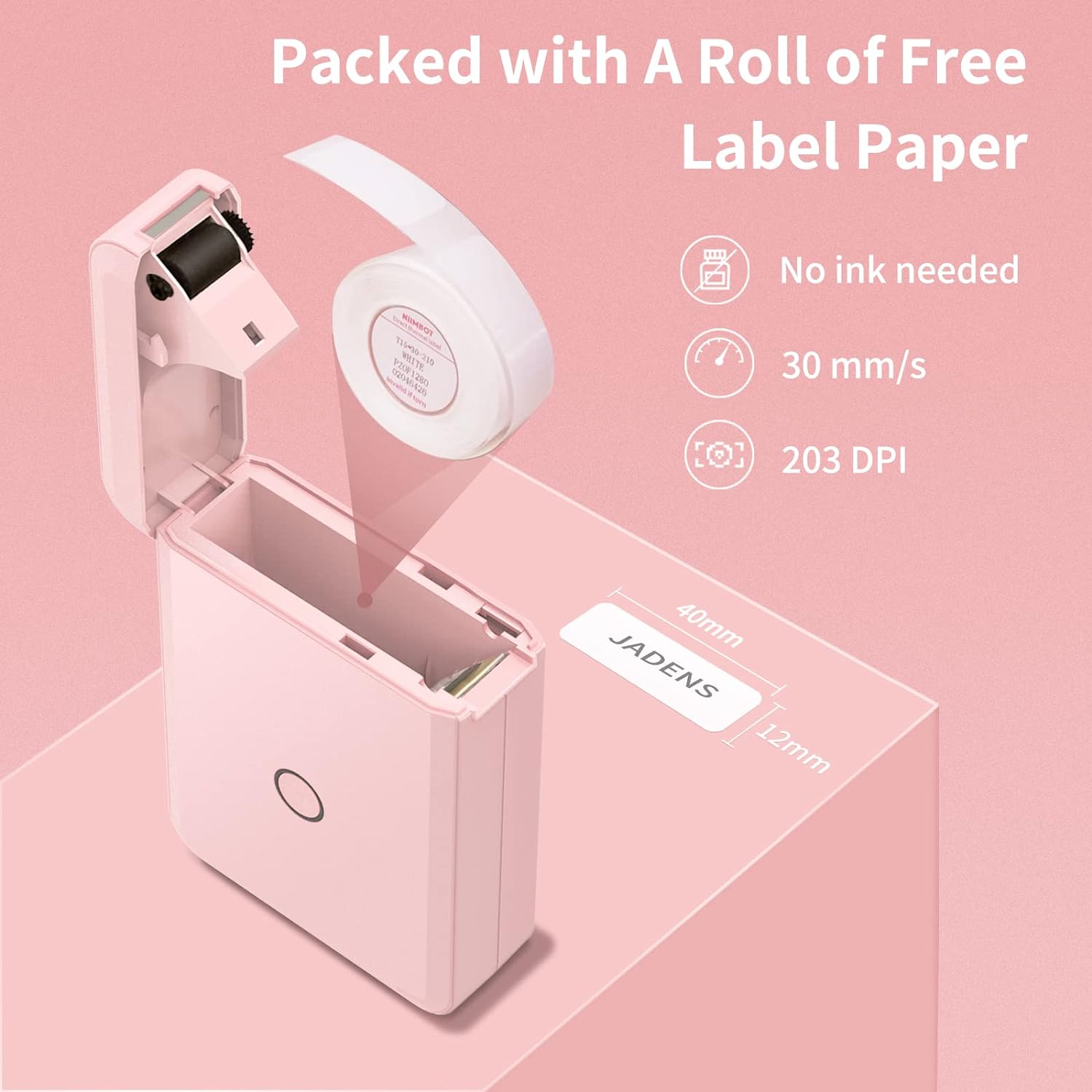 Label Maker Machine with Tape, Portable Bluetooth Label Printer for Storage, Light Pink