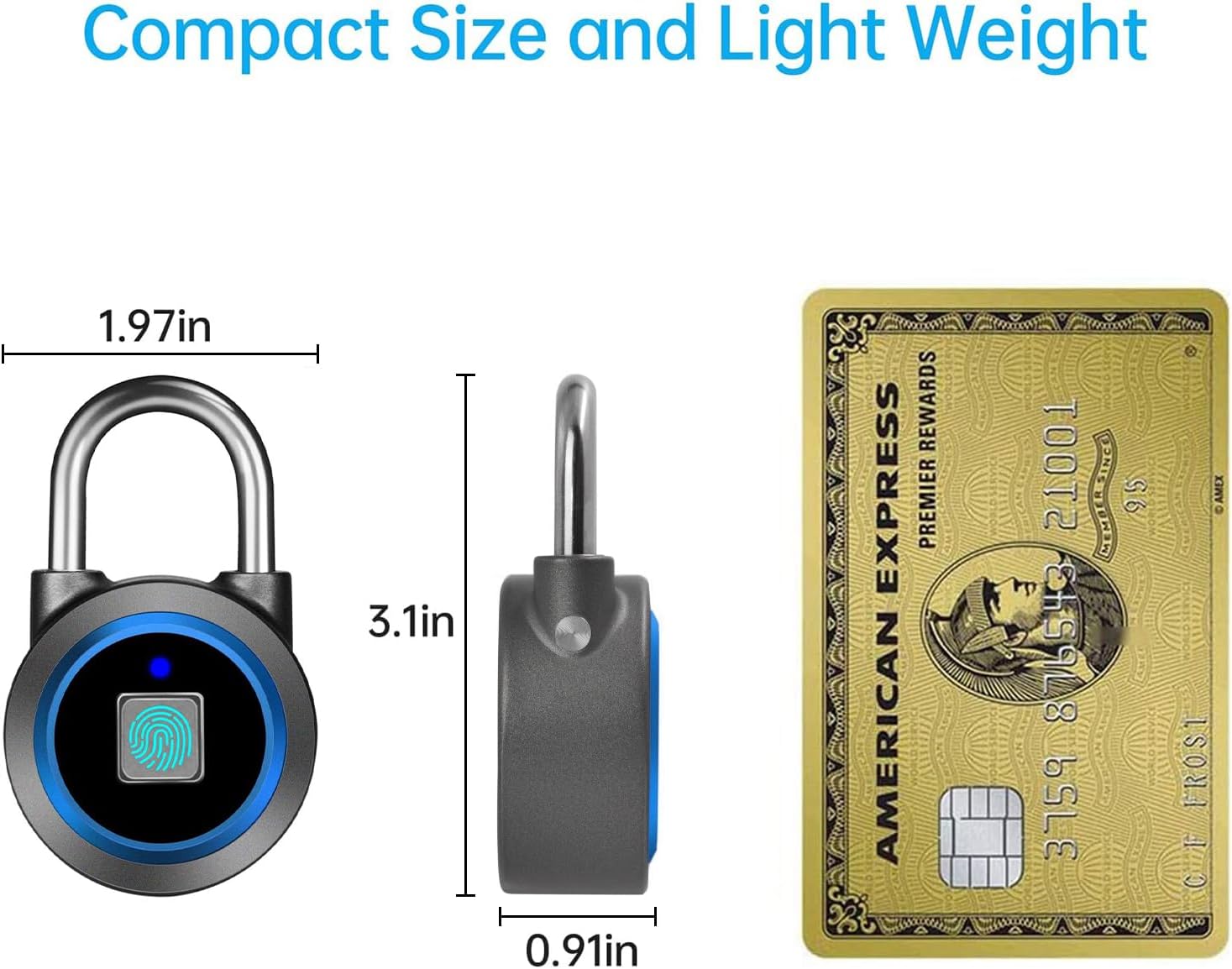 Fingerprint Padlock, Bluetooth Lock, Mobile APP, Smart Padlock with Keyless Biometric, Water Resistant, Suitable for Gym, Sports, Bike, School, Fence and Storage(Blue)