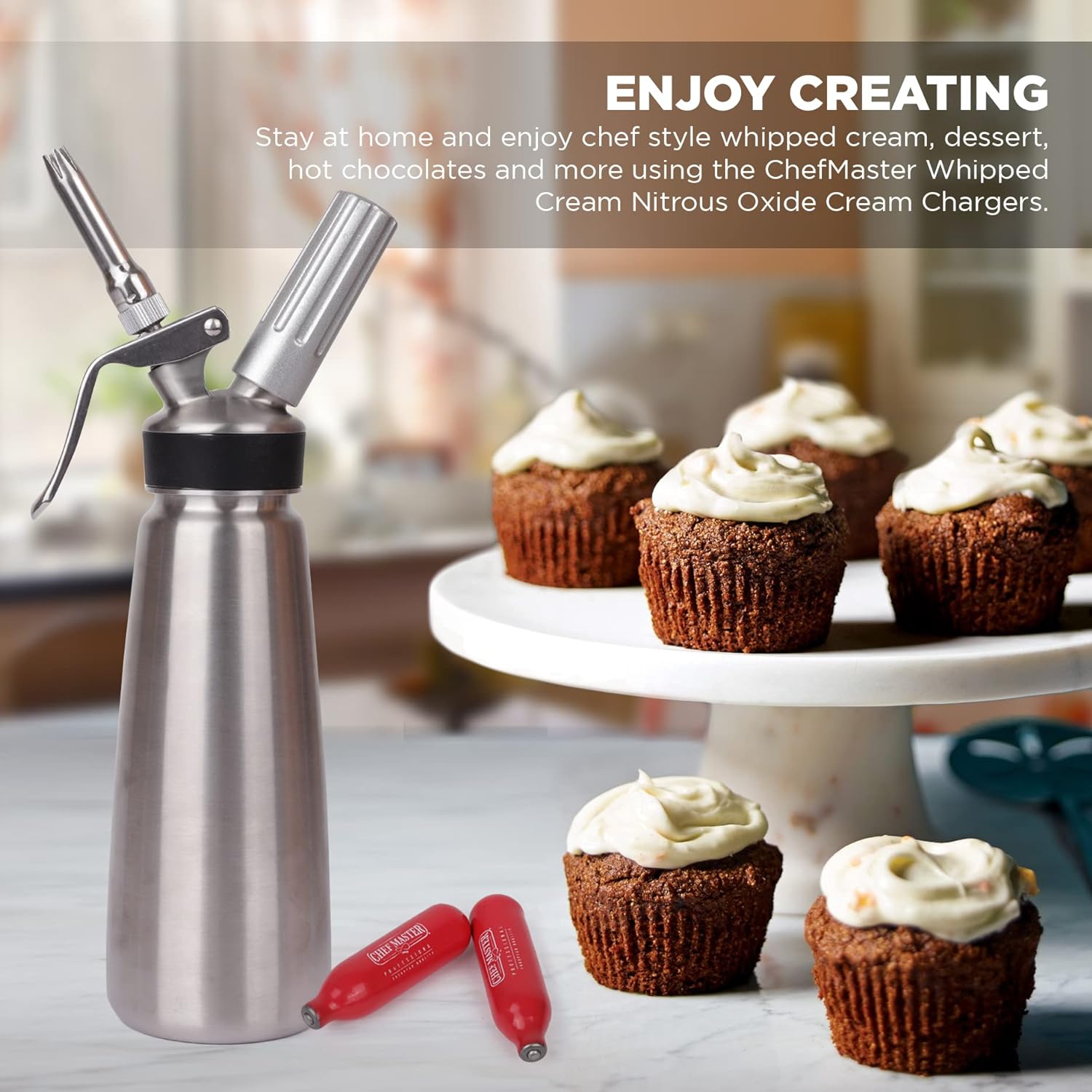 Chef-Master Whipped Cream Chargers, Nitrous Oxide Whipped Cream Cartridge PACK of 10, Whip Cream Dispensers Chargers, Made in Europe
