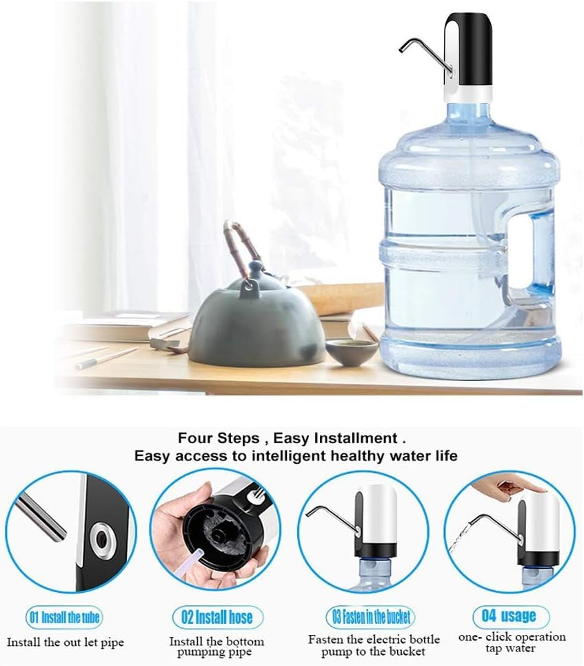 5 Gallon Water Bottle Dispenser, USB Charging Water Bottle Pump, Portable Water Dispenser Pump for Camping(Black)