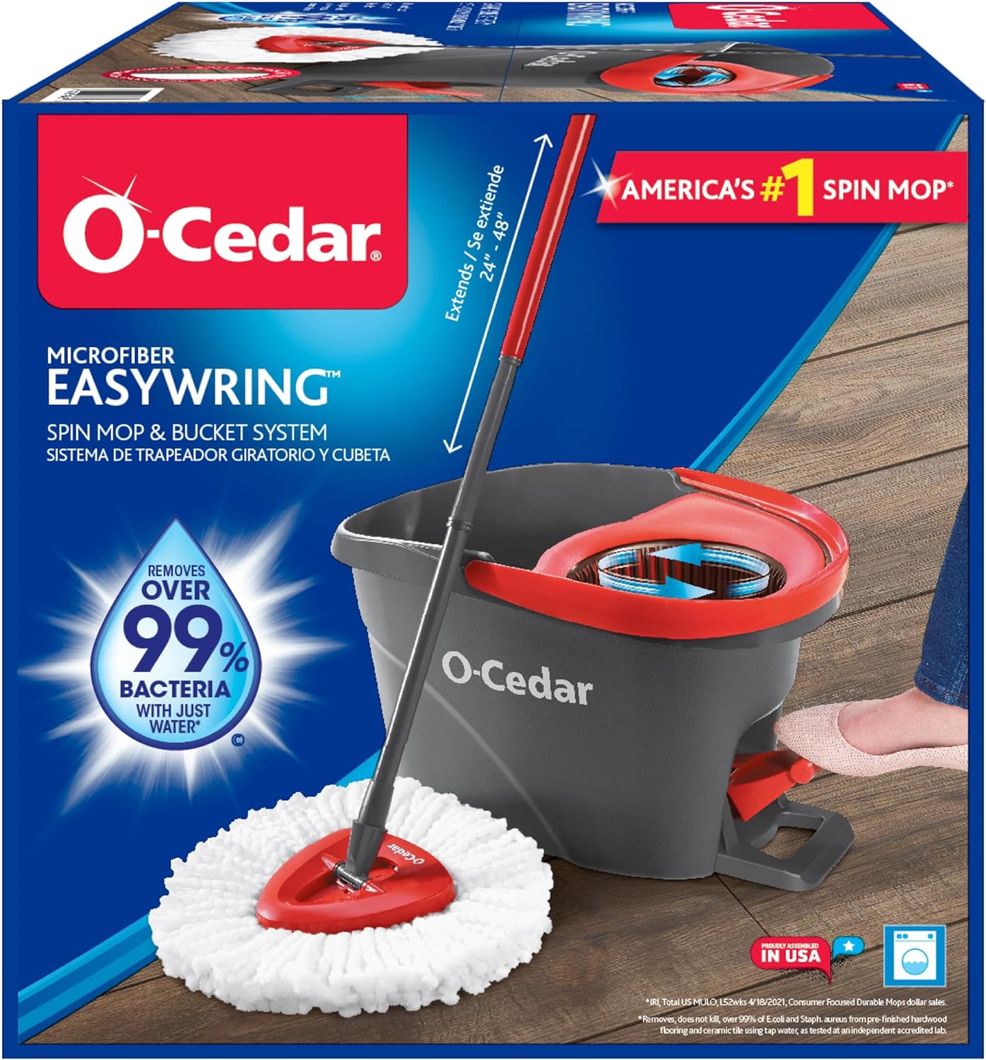 Easywring Microfiber Spin Mop, Bucket Floor Cleaning System, Red, Gray