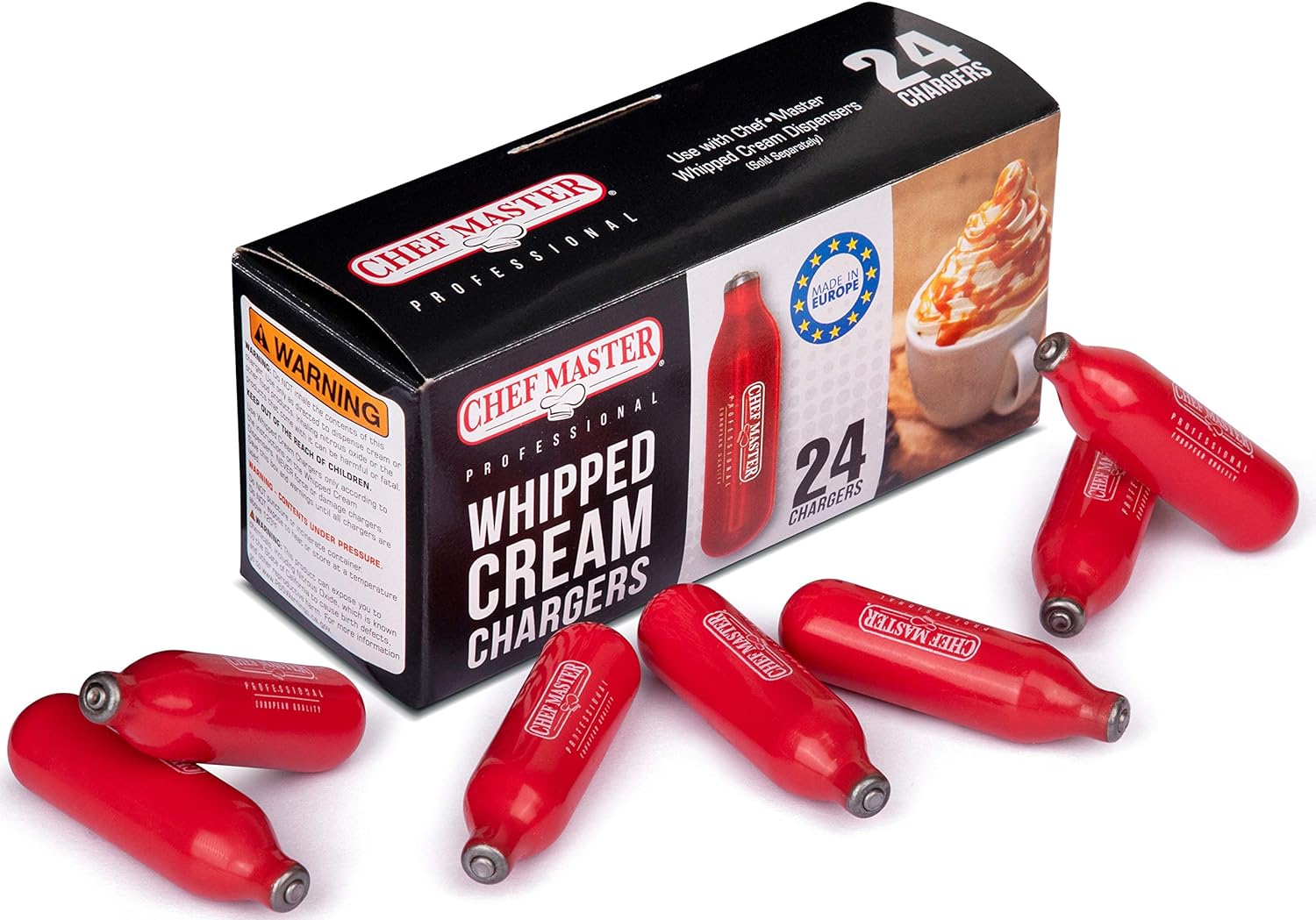 Chef-Master Whipped Cream Chargers, Nitrous Oxide Whipped Cream Cartridge PACK of 10, Whip Cream Dispensers Chargers, Made in Europe