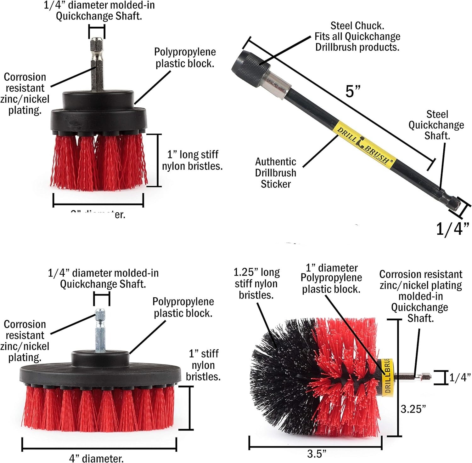 Outdoor - Cleaning Supplies - Drill Brush - Stiff Bristle Power Scrubber Kit with Extension for - Garden - Fire Pit - Patio - Deck - Floor Cleaner - Concrete - Stone - Brick - Spin Brush - Bird Bath