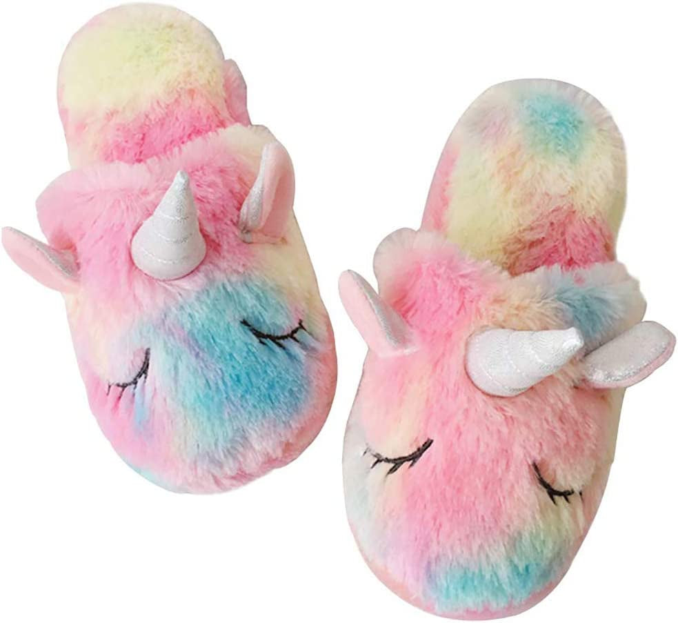 Rainbow Unicorn Slippers/Cute Fluffy Girls Slippers/Cozy Plush Indoor Outdoor Kids Slippers/Best Unicorn Gifts