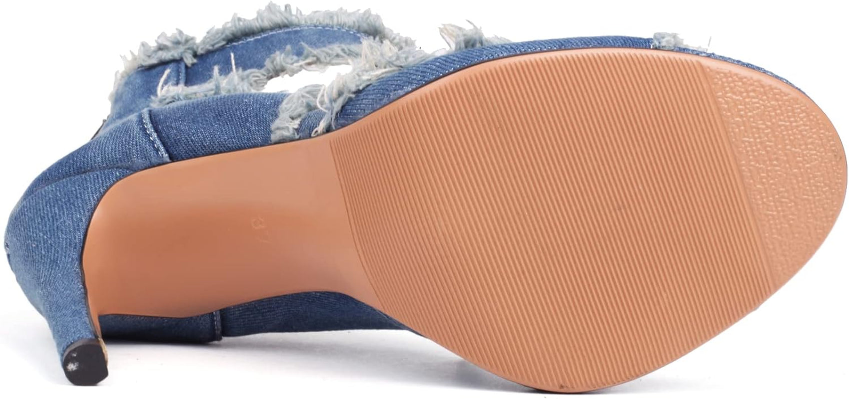 WomenâS Denim Heels Ankle Strap Peep Toe Heeled Sandals