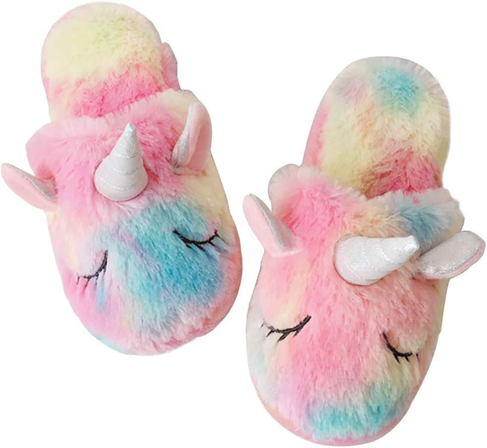 Rainbow Unicorn Slippers/Cute Fluffy Girls Slippers/Cozy Plush Indoor Outdoor Kids Slippers/Best Unicorn Gifts
