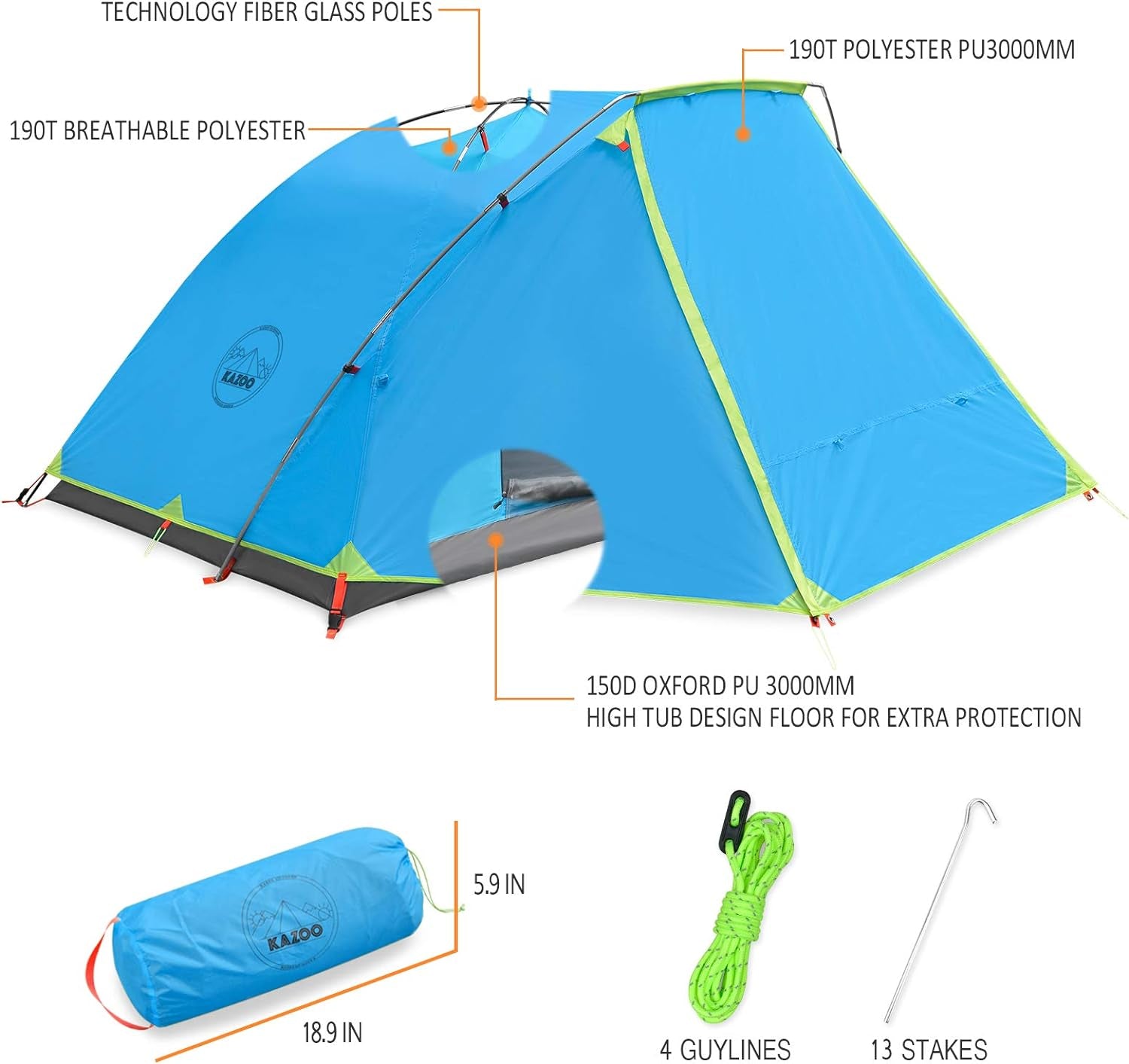 2/4 Person Camping Tent Outdoor Waterproof Family Large Tents 2/4 People Easy Setup Tent with Porch Double Layer
