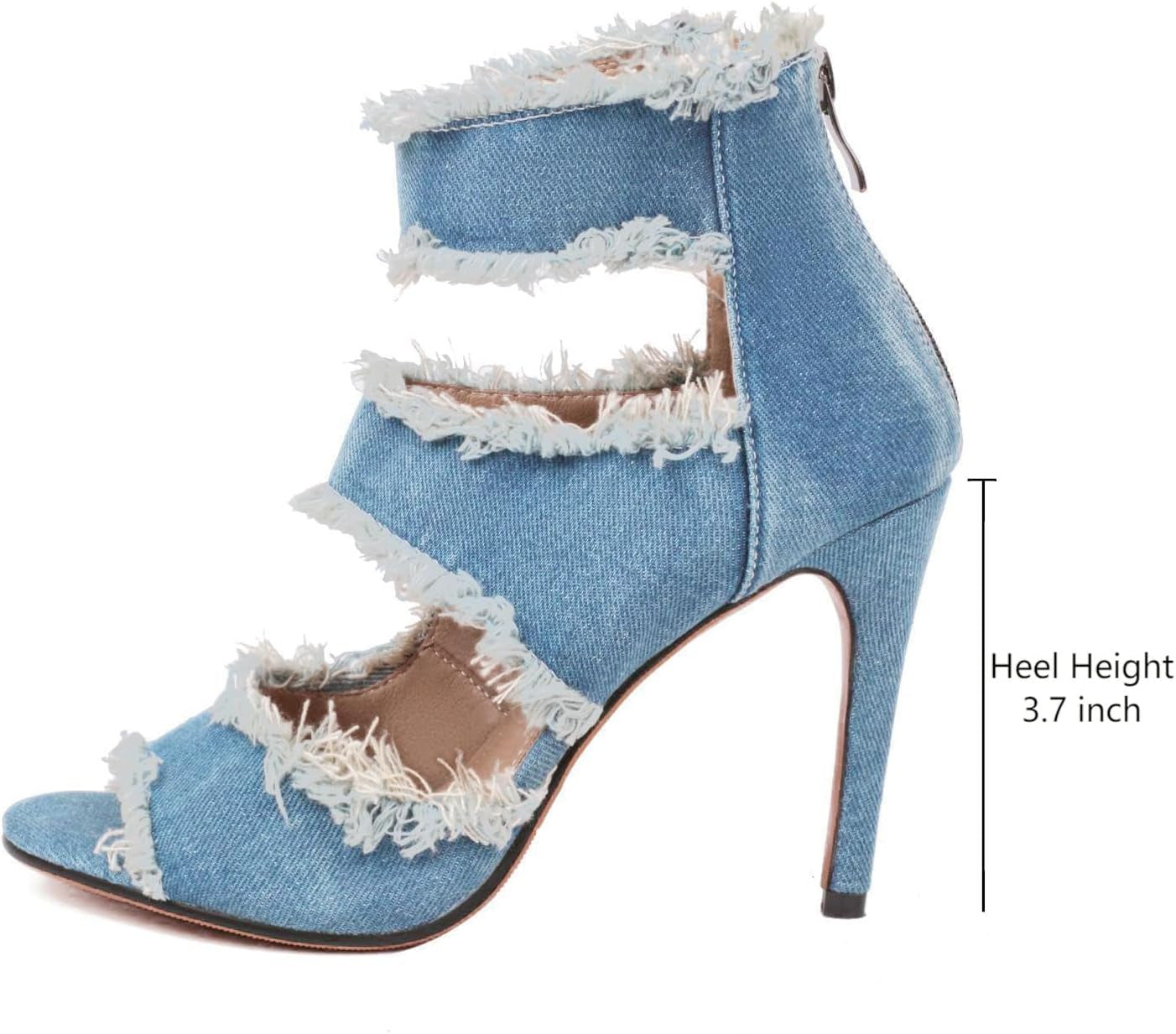 WomenâS Denim Heels Ankle Strap Peep Toe Heeled Sandals
