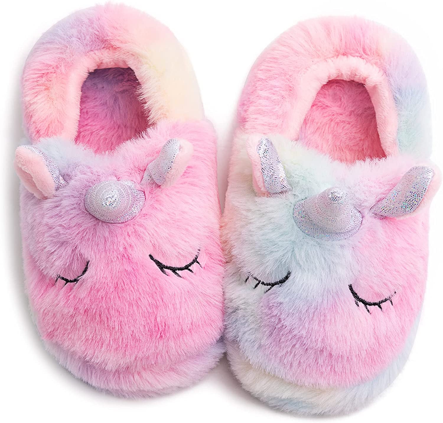 Rainbow Unicorn Slippers/Cute Fluffy Girls Slippers/Cozy Plush Indoor Outdoor Kids Slippers/Best Unicorn Gifts
