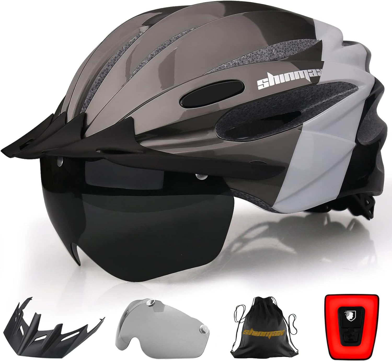 Bike Helmet,  Bicycle Helmet with USB Charging Light&Detachable Magnetic Goggles&Removable Sun Visor&Portable Bag Adjustable Cycling Helmet