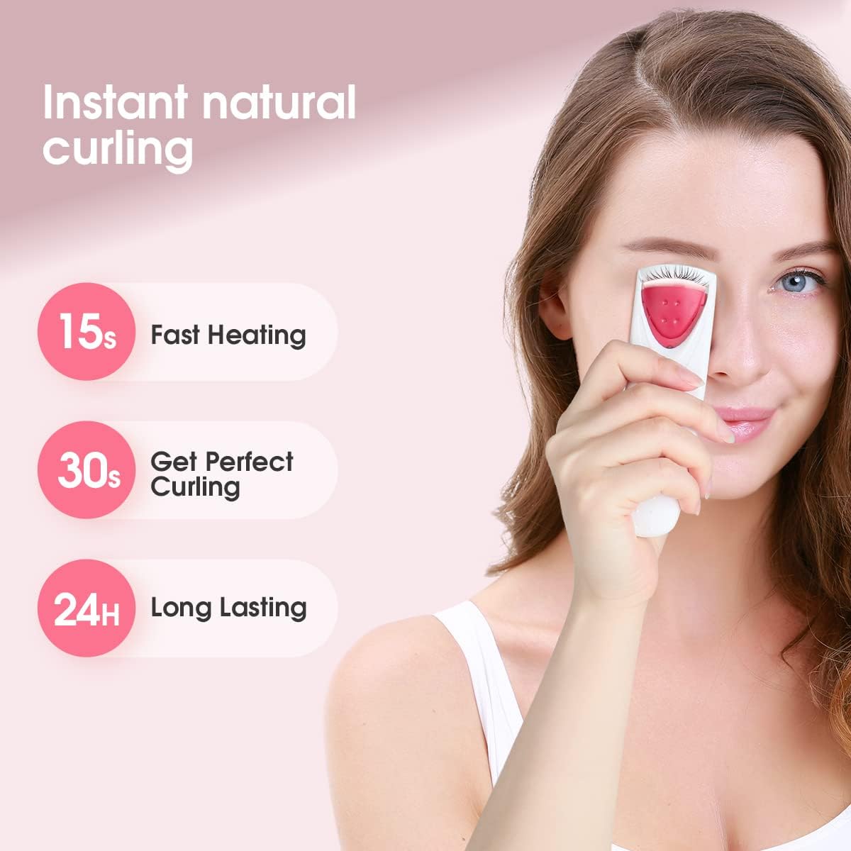 Heated Eyelash Curler with Heating Silicone Pad Lash Curling Tool for Women Red TB-2003A