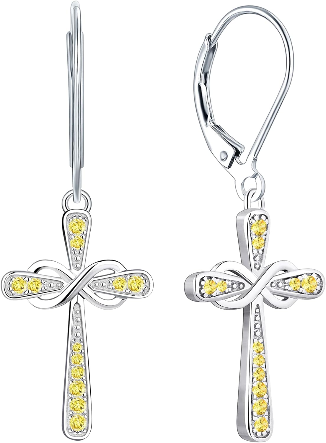 Cross Earrings 925 Sterling Silver Infinity Leverback Earrings Cross Dangle Drop Religious Jewelry Christian Baptism Gift