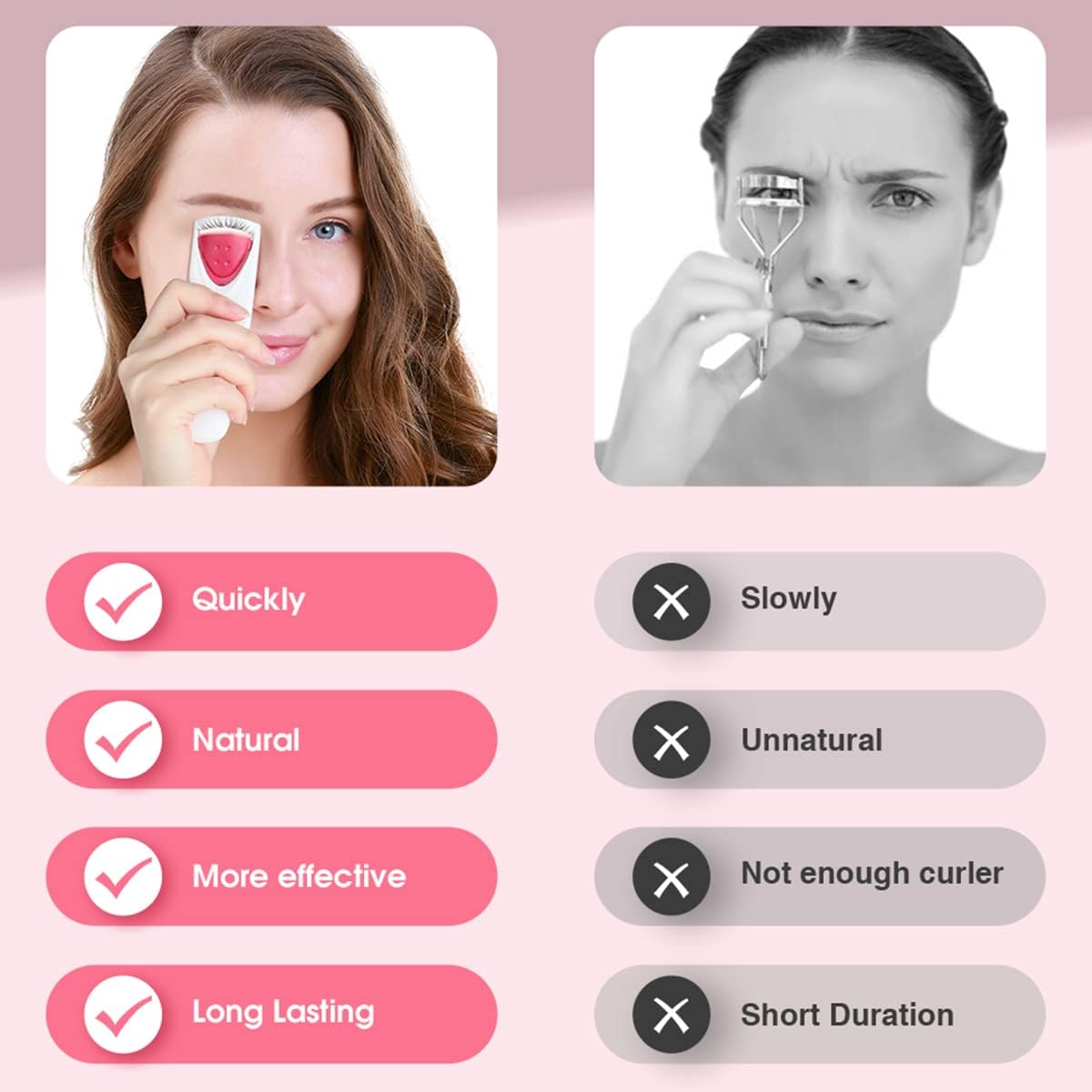 Heated Eyelash Curler with Heating Silicone Pad Lash Curling Tool for Women Red TB-2003A