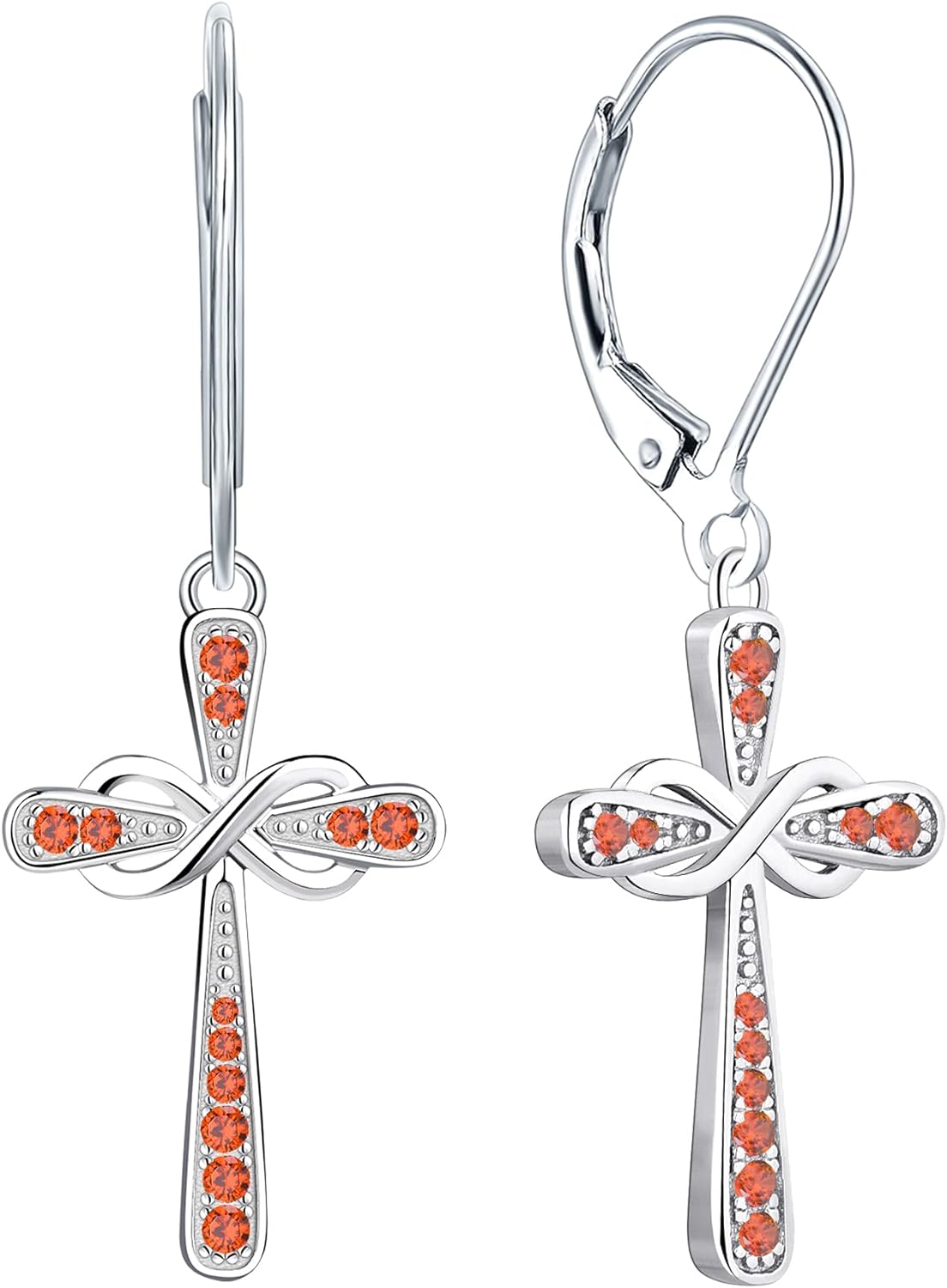Cross Earrings 925 Sterling Silver Infinity Leverback Earrings Cross Dangle Drop Religious Jewelry Christian Baptism Gift