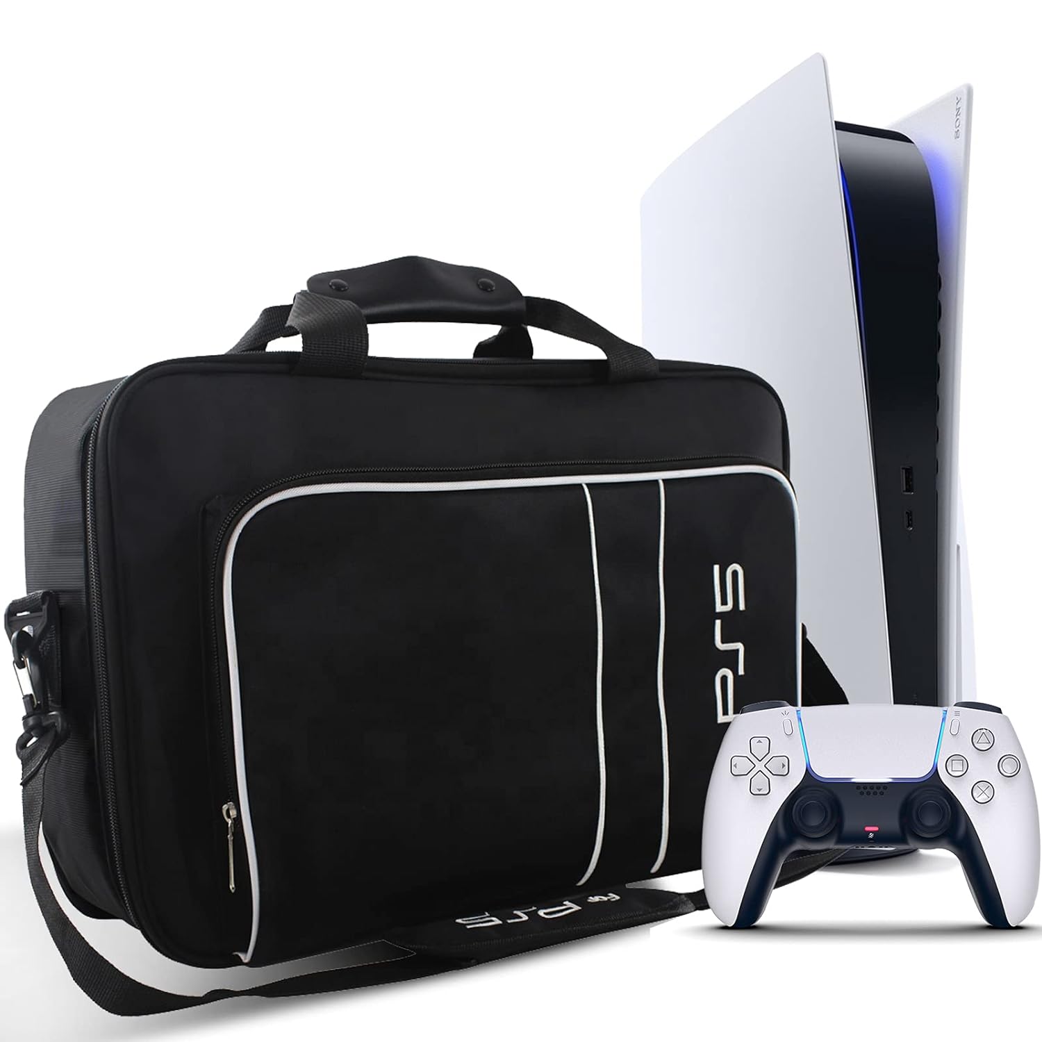 Carrying Case for PS5, Travel Bag Storage for PS5 Console Disc/Digital Edition and Controllers, Protective Shoulder Bag for PS5, Controllers, Game Cards, HDMI and Accessories Case