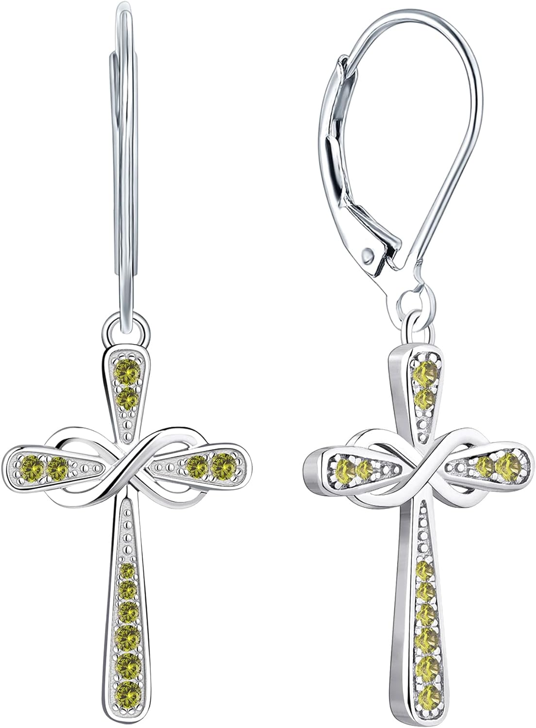 Cross Earrings 925 Sterling Silver Infinity Leverback Earrings Cross Dangle Drop Religious Jewelry Christian Baptism Gift