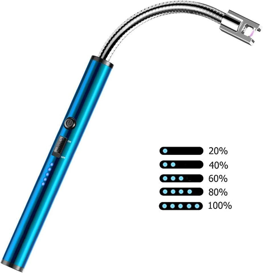 Candle Lighter, USB Rechargeable Lighter,Electric Arc Lighter Long Flexible Flameless for Candles,Camping,Grill,Stove,Bbq（Blue）