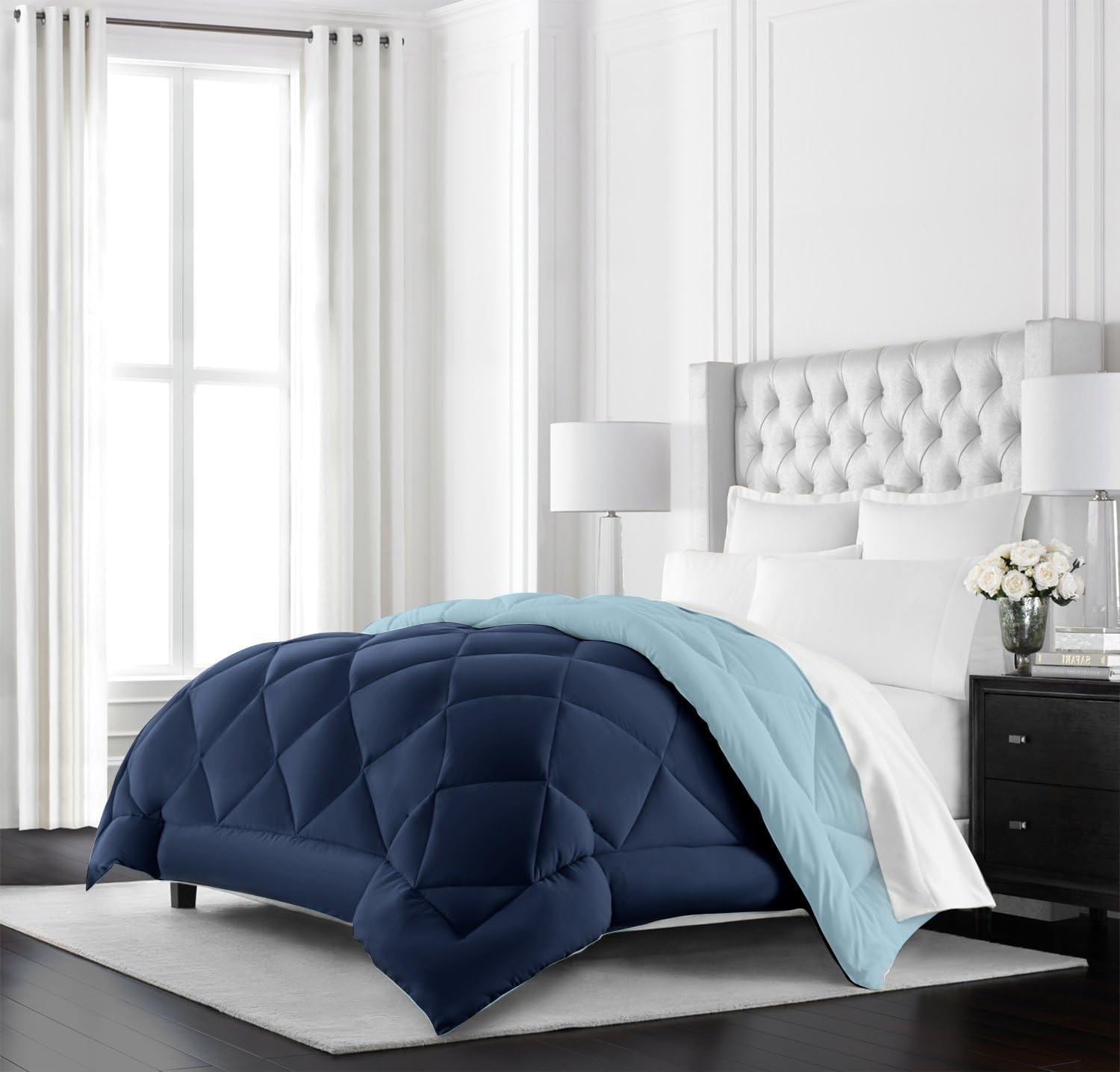 Beckham Hotel Collection Goose down Alternative Reversible Comforter - All Season - Premium Quality Luxury Comforter - Full/Queen - Aqua/Ivory