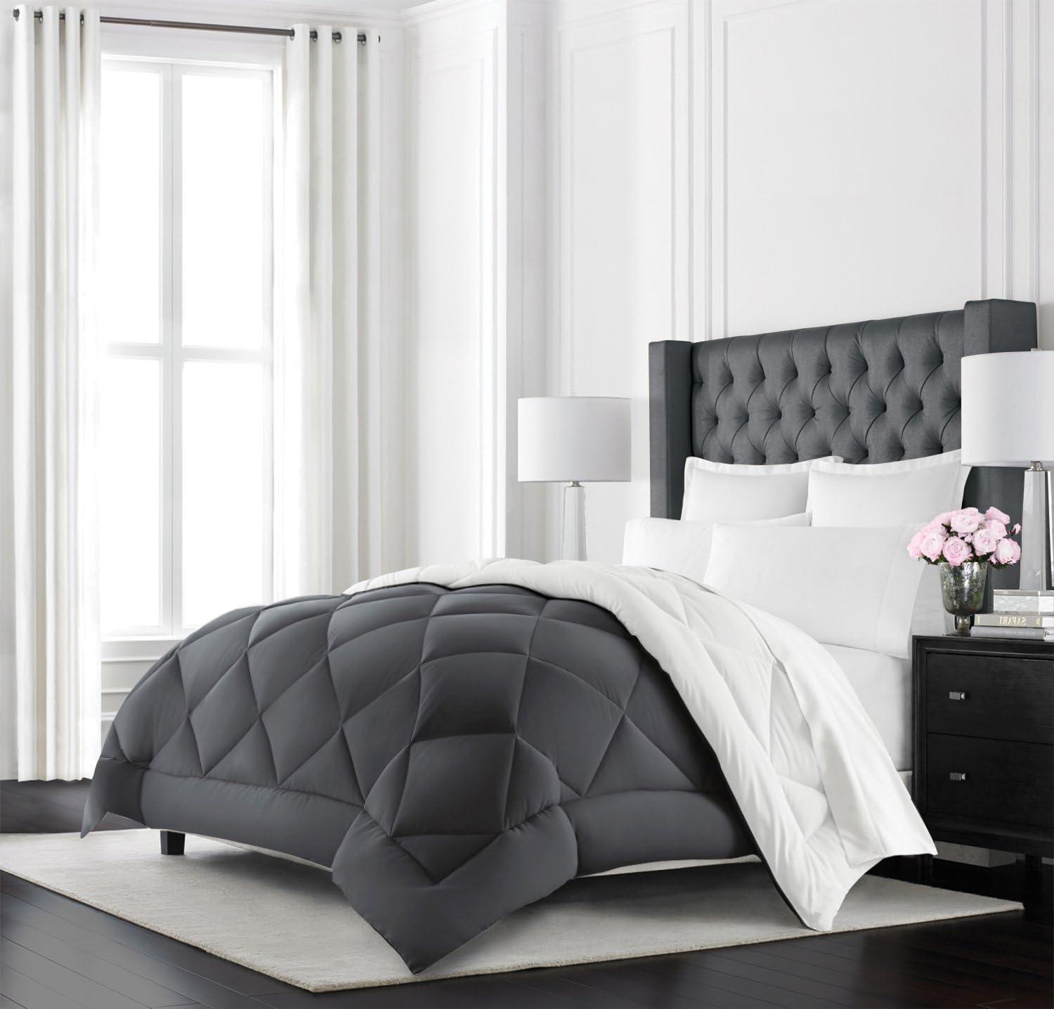Beckham Hotel Collection Goose down Alternative Reversible Comforter - All Season - Premium Quality Luxury Comforter - Full/Queen - Aqua/Ivory