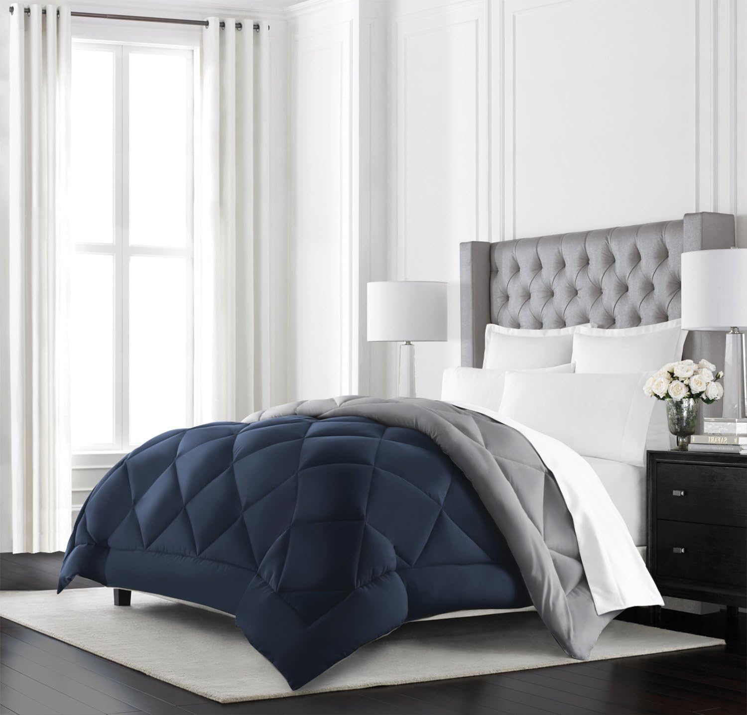 Beckham Hotel Collection Goose down Alternative Reversible Comforter - All Season - Premium Quality Luxury Comforter - Full/Queen - Aqua/Ivory