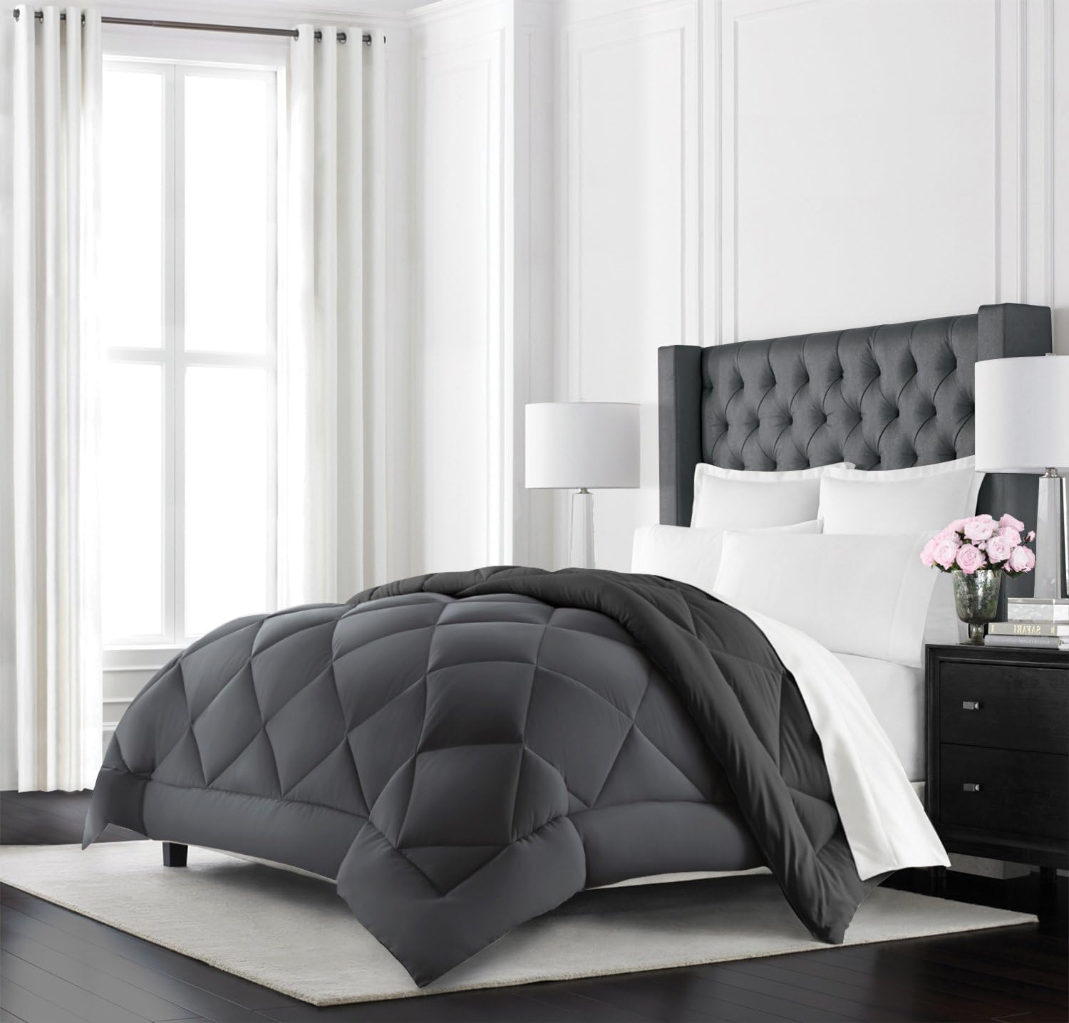 Beckham Hotel Collection Goose down Alternative Reversible Comforter - All Season - Premium Quality Luxury Comforter - Full/Queen - Aqua/Ivory