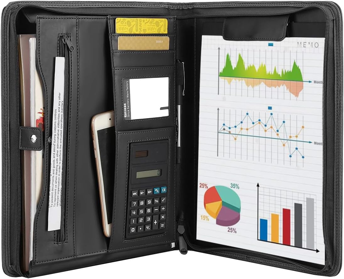 Portfolio A4 PU Leather Conference Folder Document Holder for Office Business Diary Leather Folder for Director