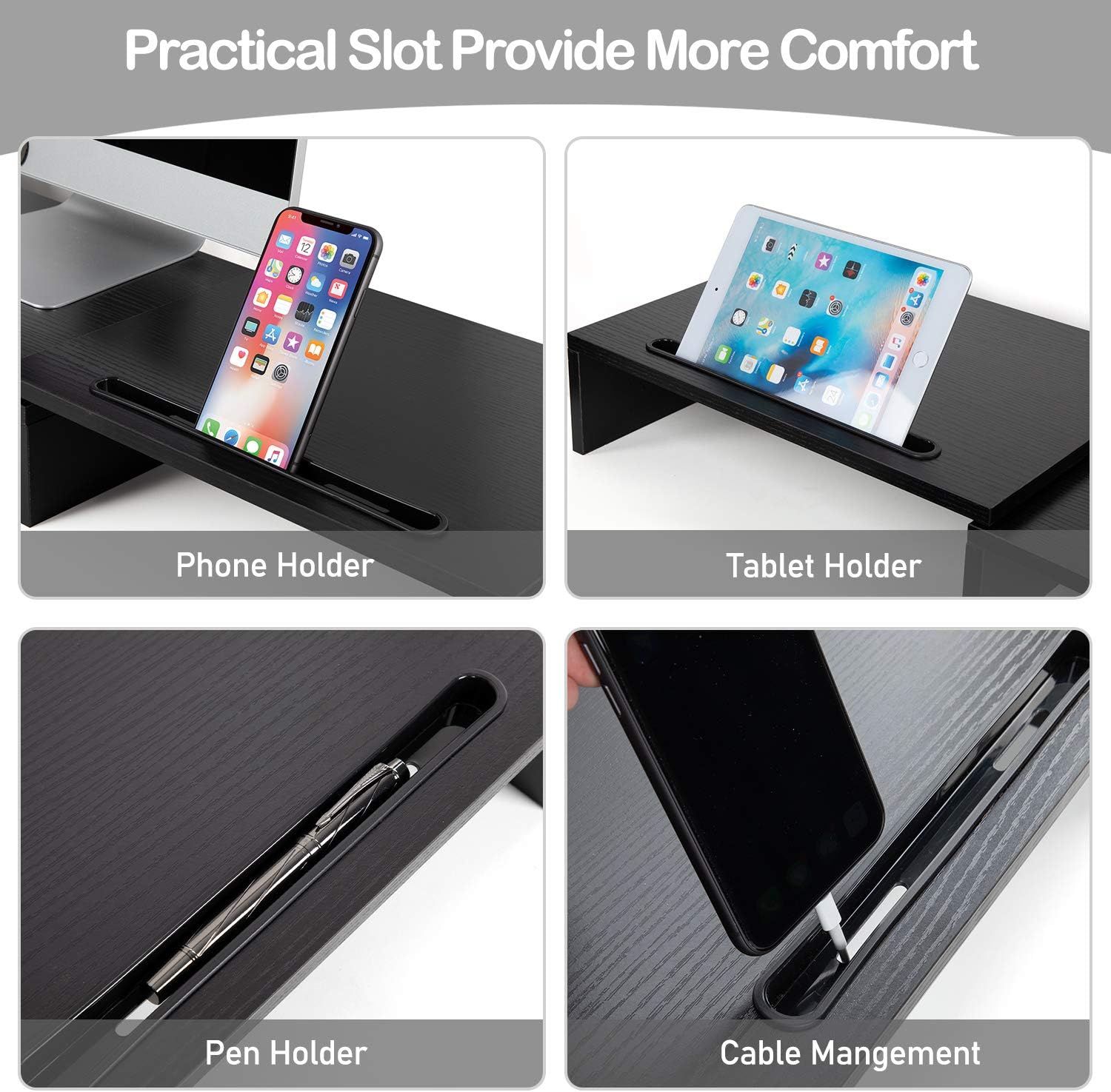 Dual Monitor Stand Riser for 2 Monitors, Monitor Stand for Desk, Adjustable Computer Monitor Stand with 2 Slot, Multifunctional Desktop Organizer Stand for Laptop, PC, Computer, Printer