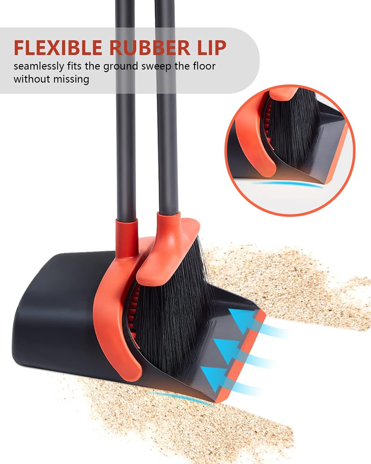 Broom and Dustpan, Broom and Dustpan Set for Home, Long Handle Broom with Dustpan, Broom and Dustpan Combo for Office Home Kitchen Lobby Floor Use Dustpan and Broom Set