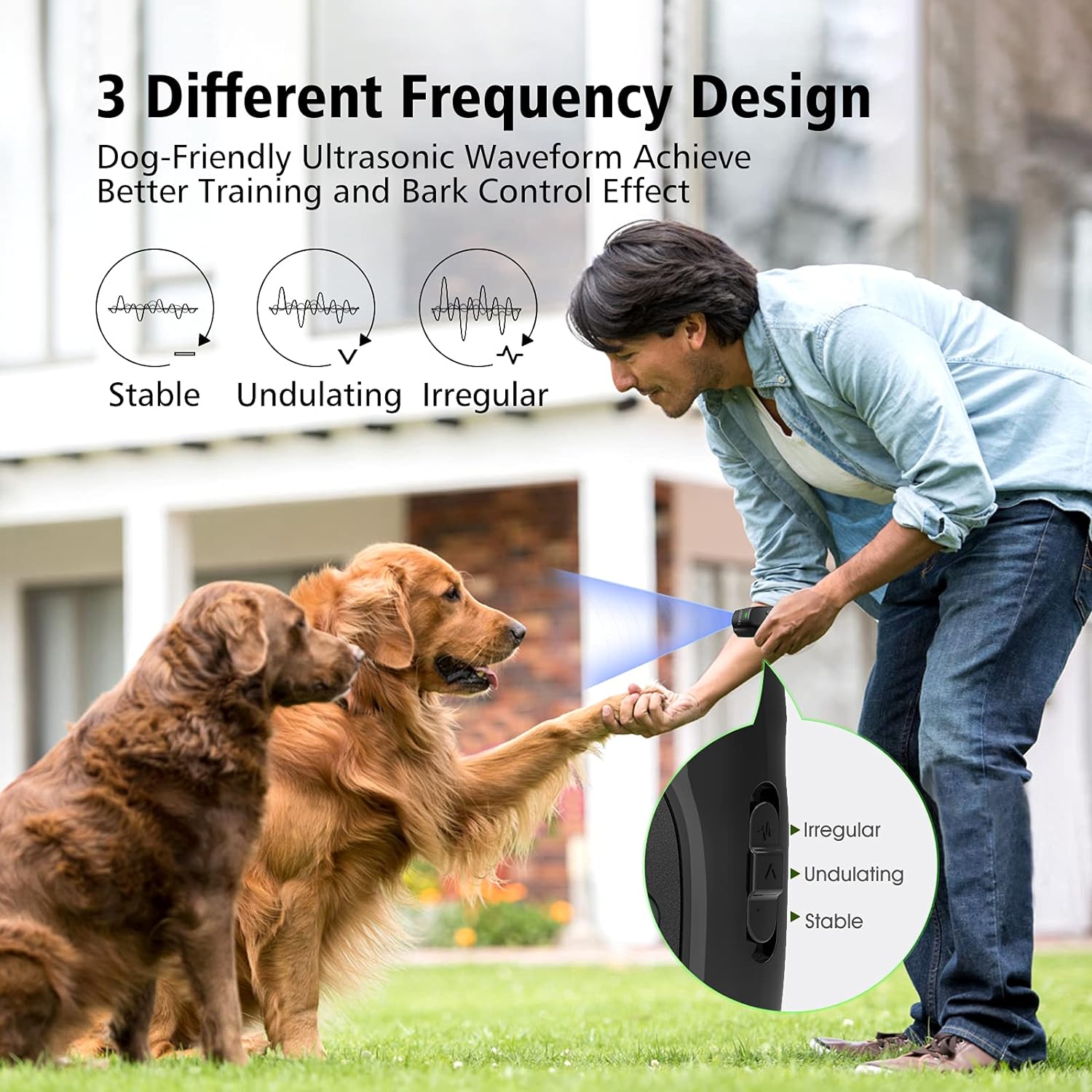 anti Barking Device, Ultrasonic Dog Barking Deterrent Devices, Rechargeable 3 Frequency Bark Control Device Effective Control Range of 16.4 Ft with LED Flashlight and Wrist Strap(Black)