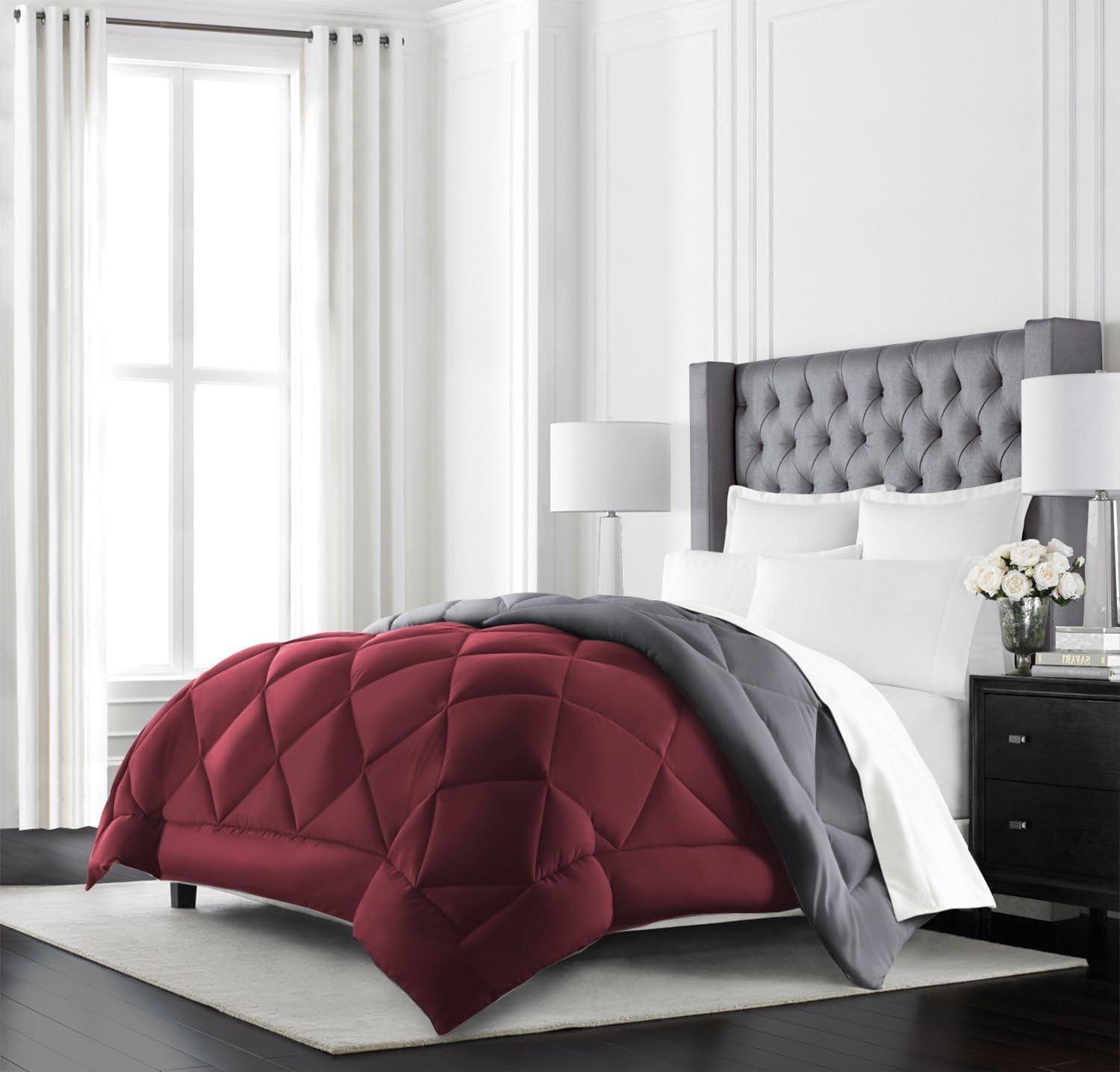 Beckham Hotel Collection Goose down Alternative Reversible Comforter - All Season - Premium Quality Luxury Comforter - Full/Queen - Aqua/Ivory