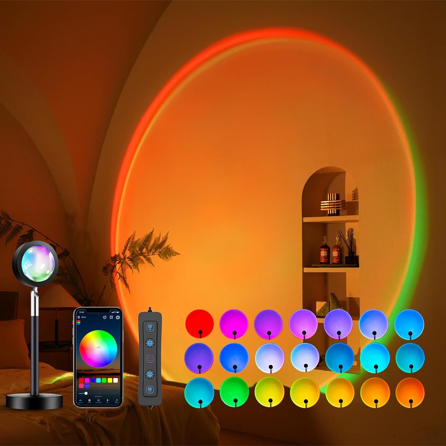 Sunset Lamp Projector, 180 Degree Rotation Sunset Projection Light Led Night Light Floor Lamp with USB Port,Sunset Lamps for Photography Party Bedroom Decor,Christmas Gifts for Women