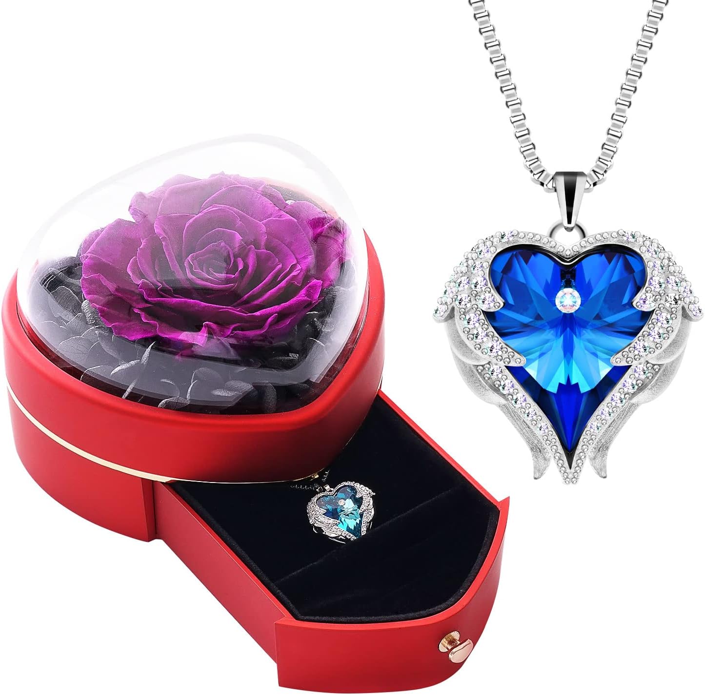Preserved Real Red Rose with Heart Necklace Gift for Girlfriend. Gifts for Mom Grandma on Mothers Day .Anniversary Birthday Gifts for Her. Birthday Gifts for Women.