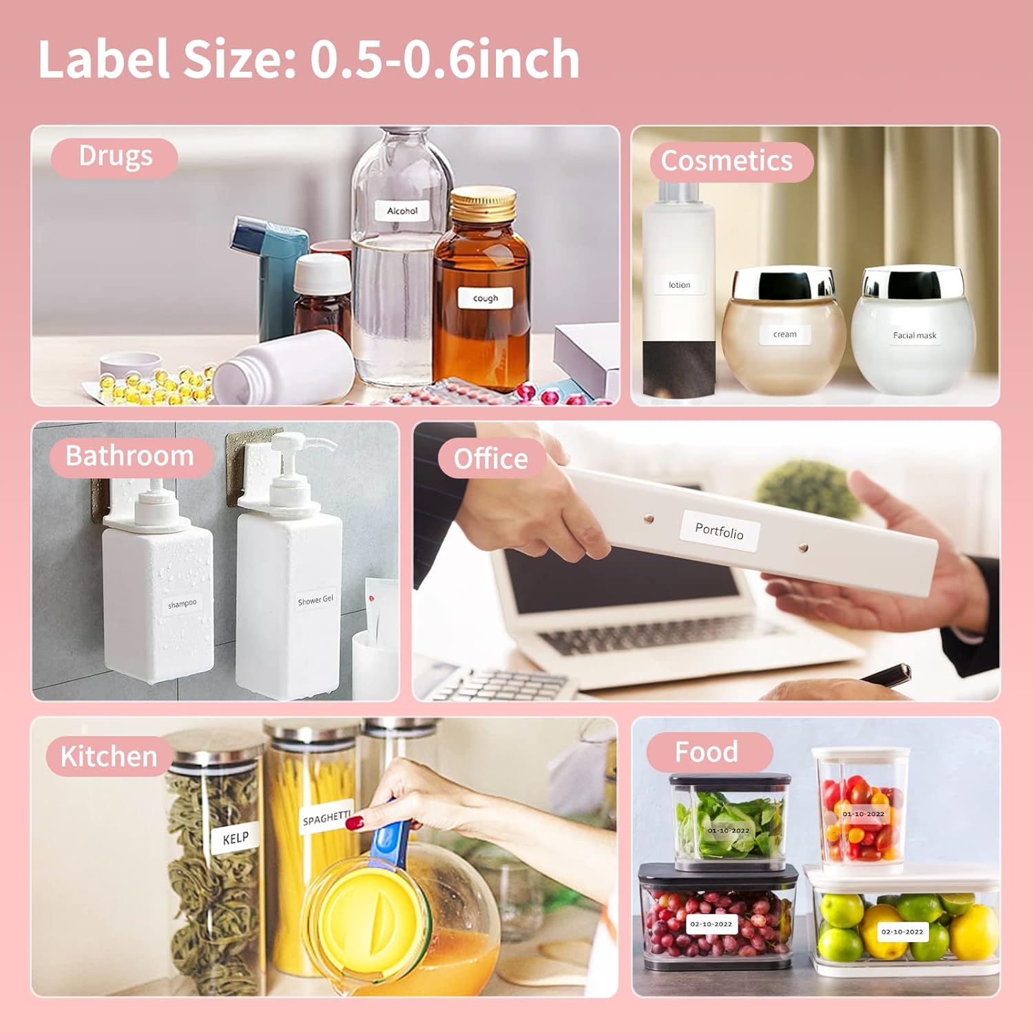 Label Maker Machine with Tape, Portable Bluetooth Label Printer for Storage, Light Pink
