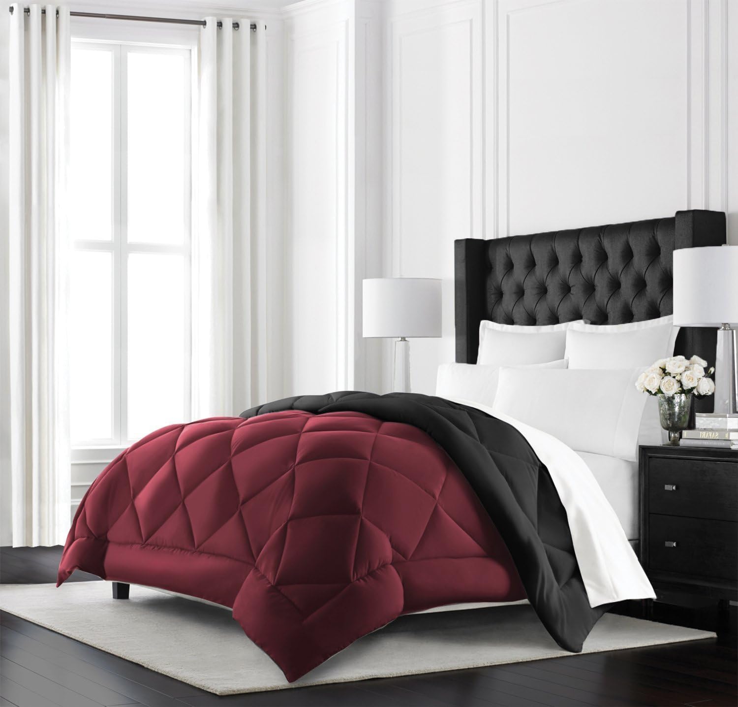 Beckham Hotel Collection Goose down Alternative Reversible Comforter - All Season - Premium Quality Luxury Comforter - Full/Queen - Aqua/Ivory