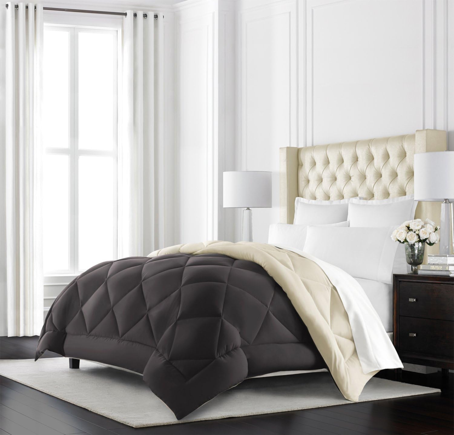 Beckham Hotel Collection Goose down Alternative Reversible Comforter - All Season - Premium Quality Luxury Comforter - Full/Queen - Aqua/Ivory