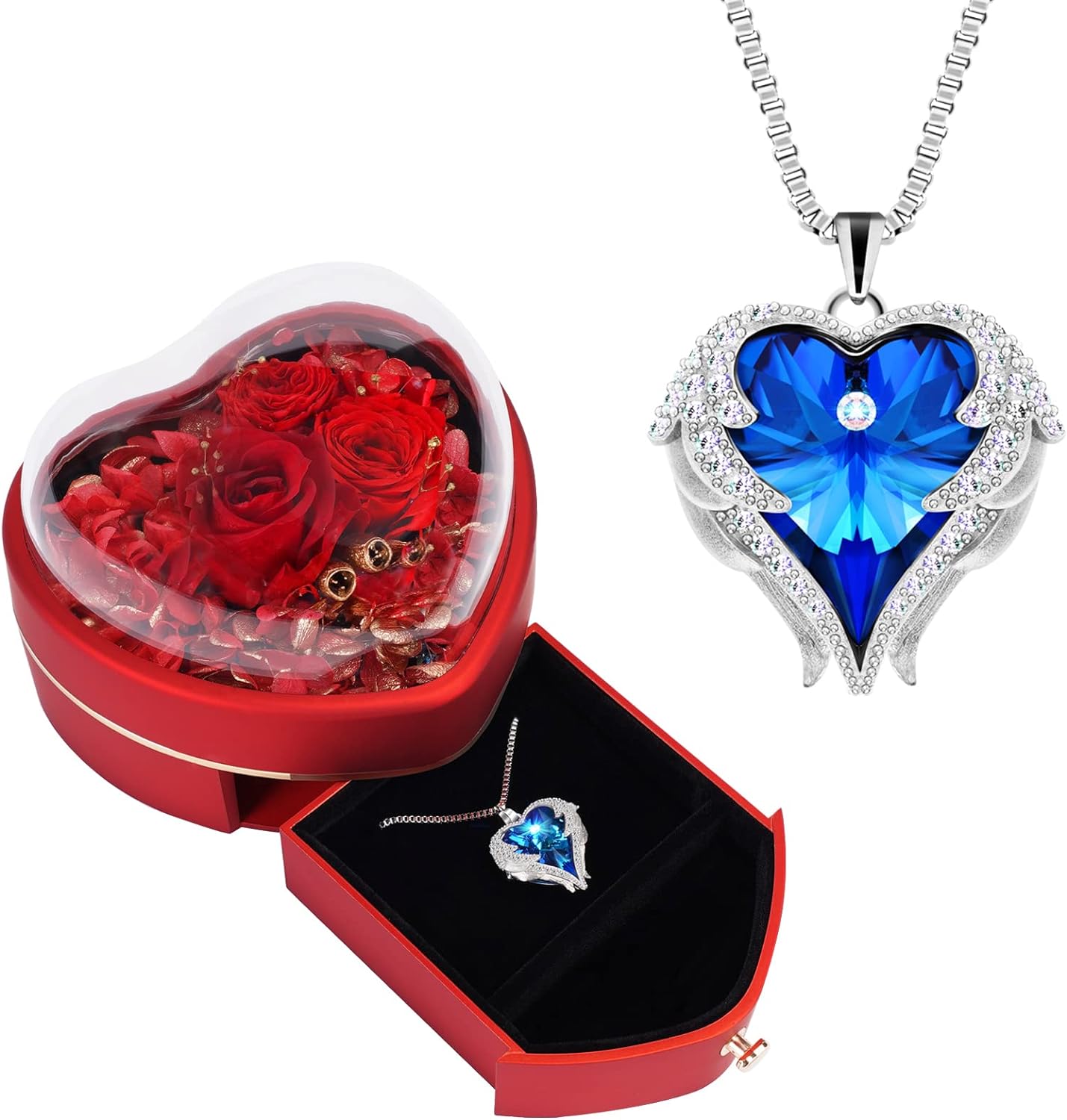 Preserved Real Red Rose with Heart Necklace Gift for Girlfriend. Gifts for Mom Grandma on Mothers Day .Anniversary Birthday Gifts for Her. Birthday Gifts for Women.
