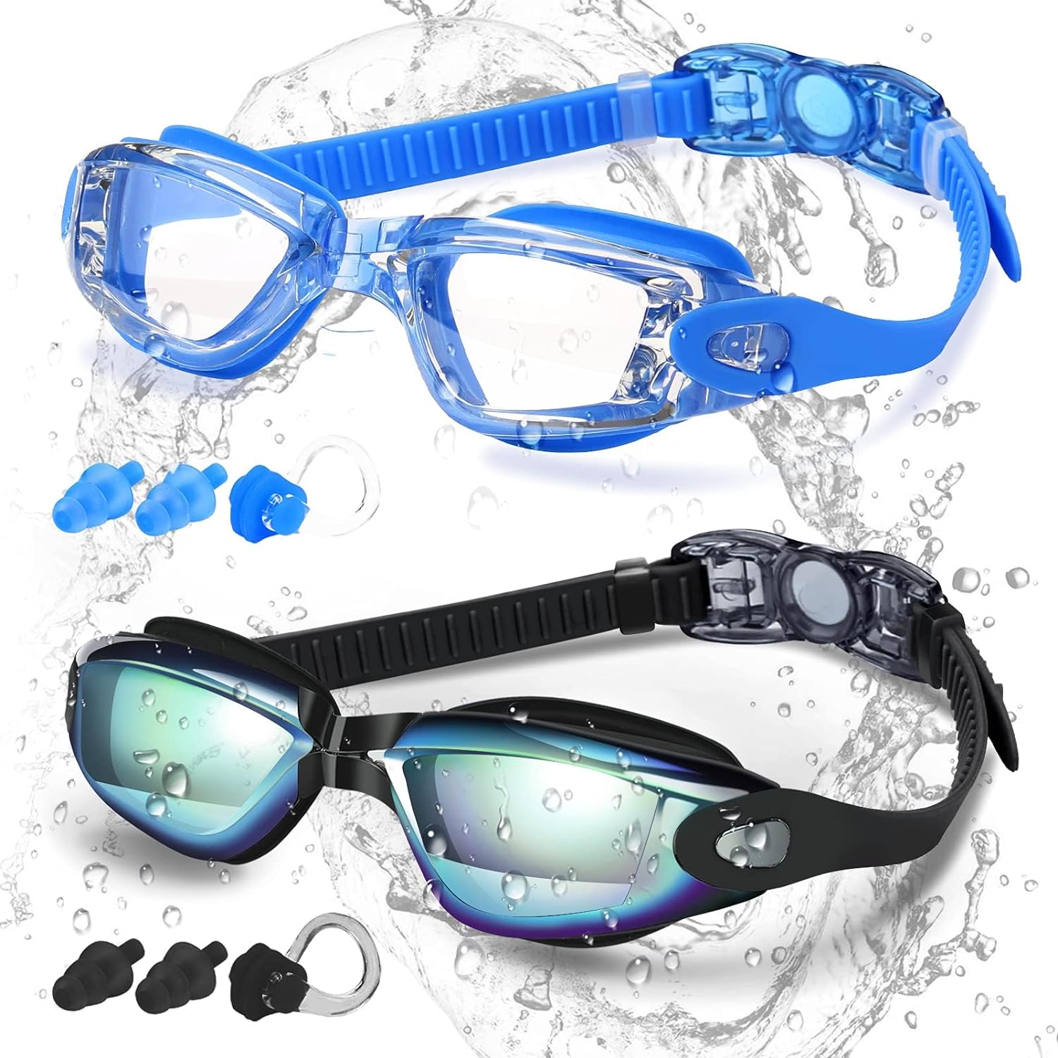 Swim Goggles, 2 Pack Swimming Goggles for Men Women, Goggles Swimming Adult Youth Teen Kids, anti Fog Pool Goggles