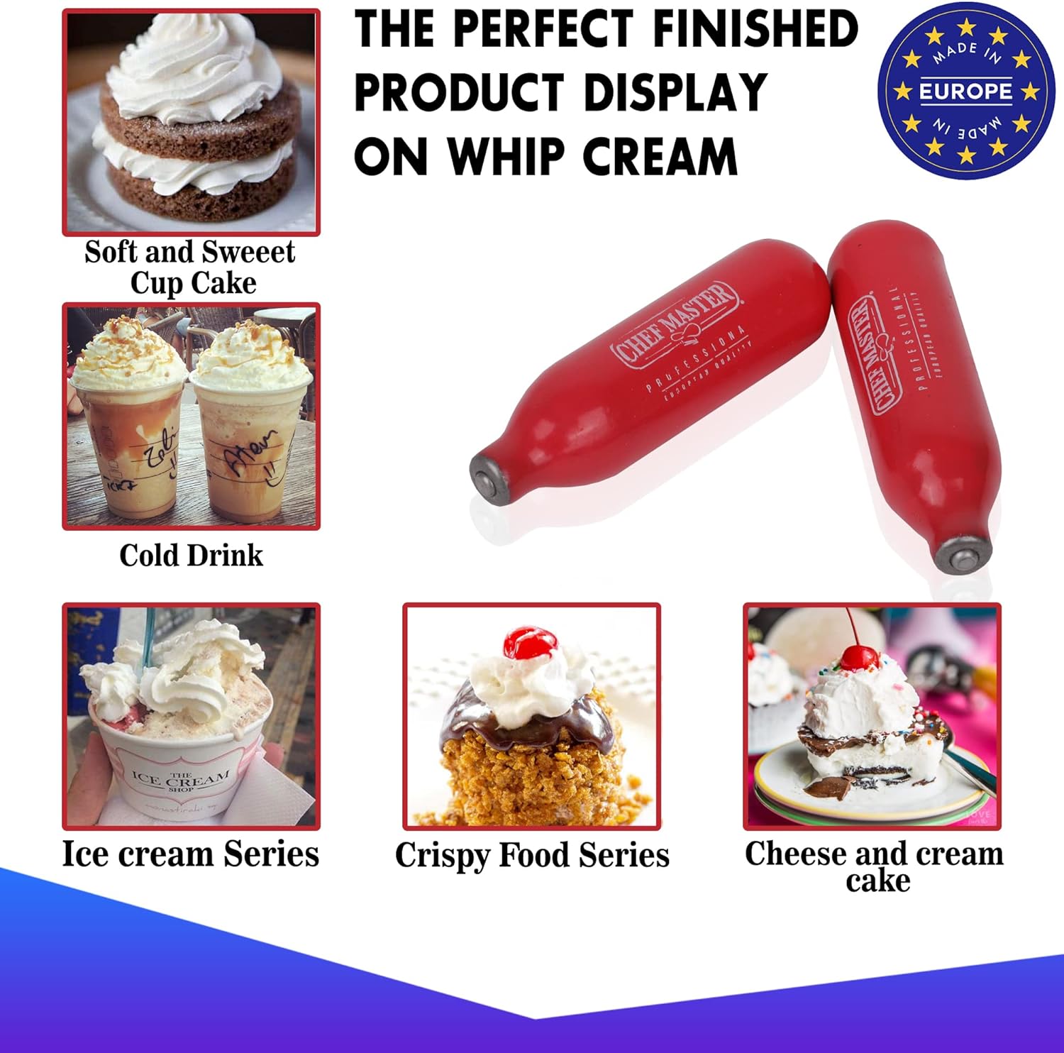 Chef-Master Whipped Cream Chargers, Nitrous Oxide Whipped Cream Cartridge PACK of 10, Whip Cream Dispensers Chargers, Made in Europe