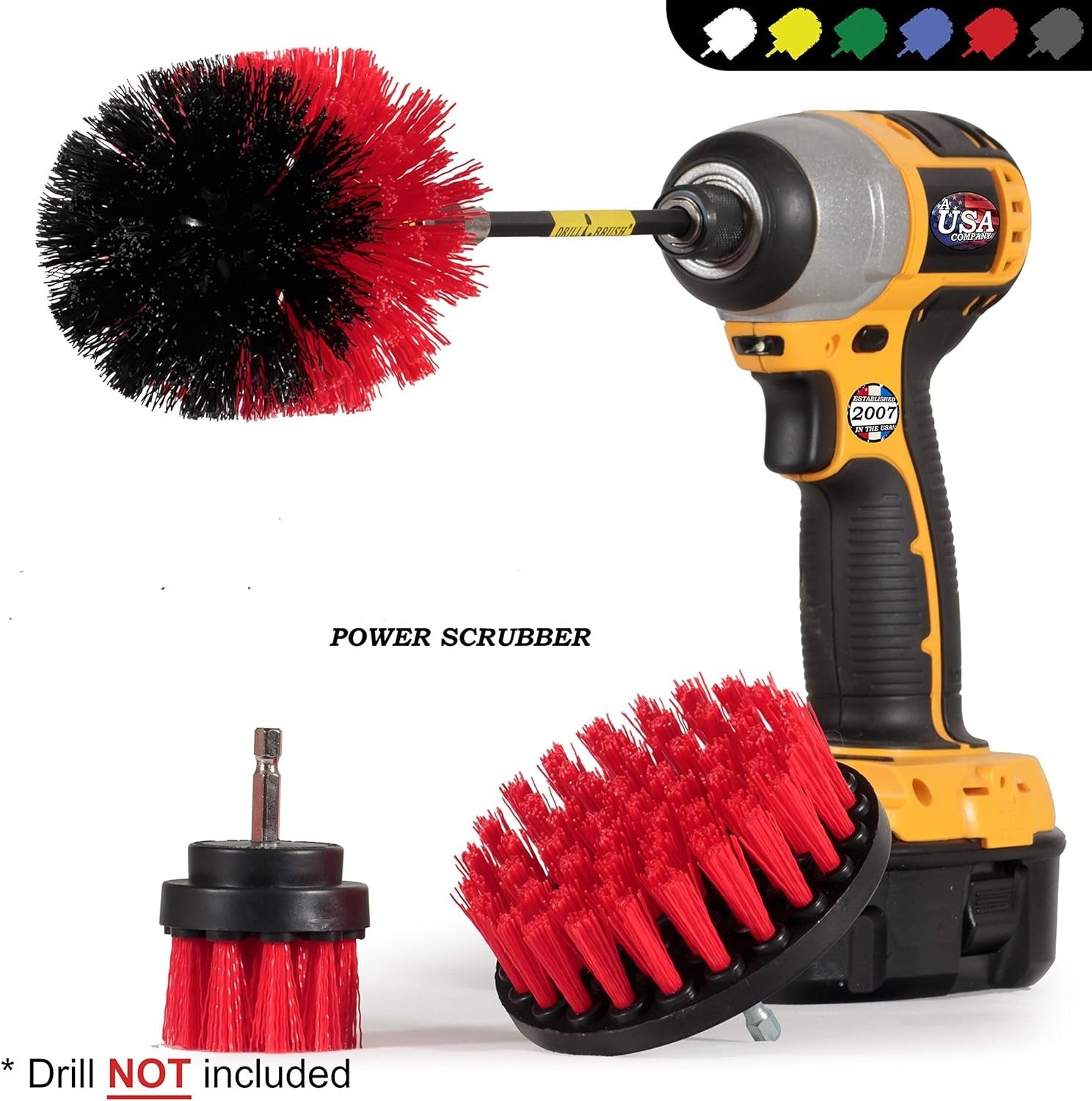 Outdoor - Cleaning Supplies - Drill Brush - Stiff Bristle Power Scrubber Kit with Extension for - Garden - Fire Pit - Patio - Deck - Floor Cleaner - Concrete - Stone - Brick - Spin Brush - Bird Bath