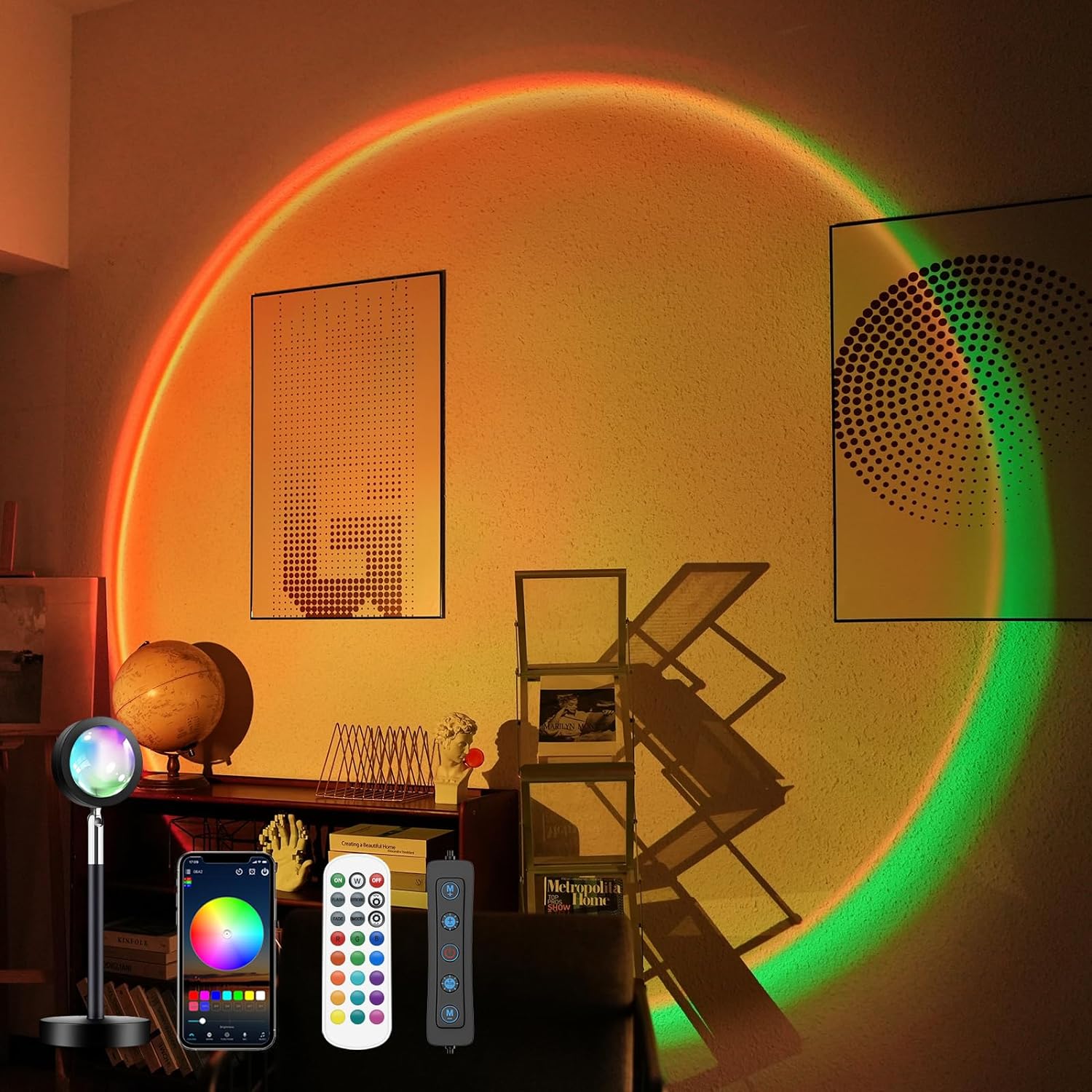 Sunset Lamp Projector, 180 Degree Rotation Sunset Projection Light Led Night Light Floor Lamp with USB Port,Sunset Lamps for Photography Party Bedroom Decor,Christmas Gifts for Women